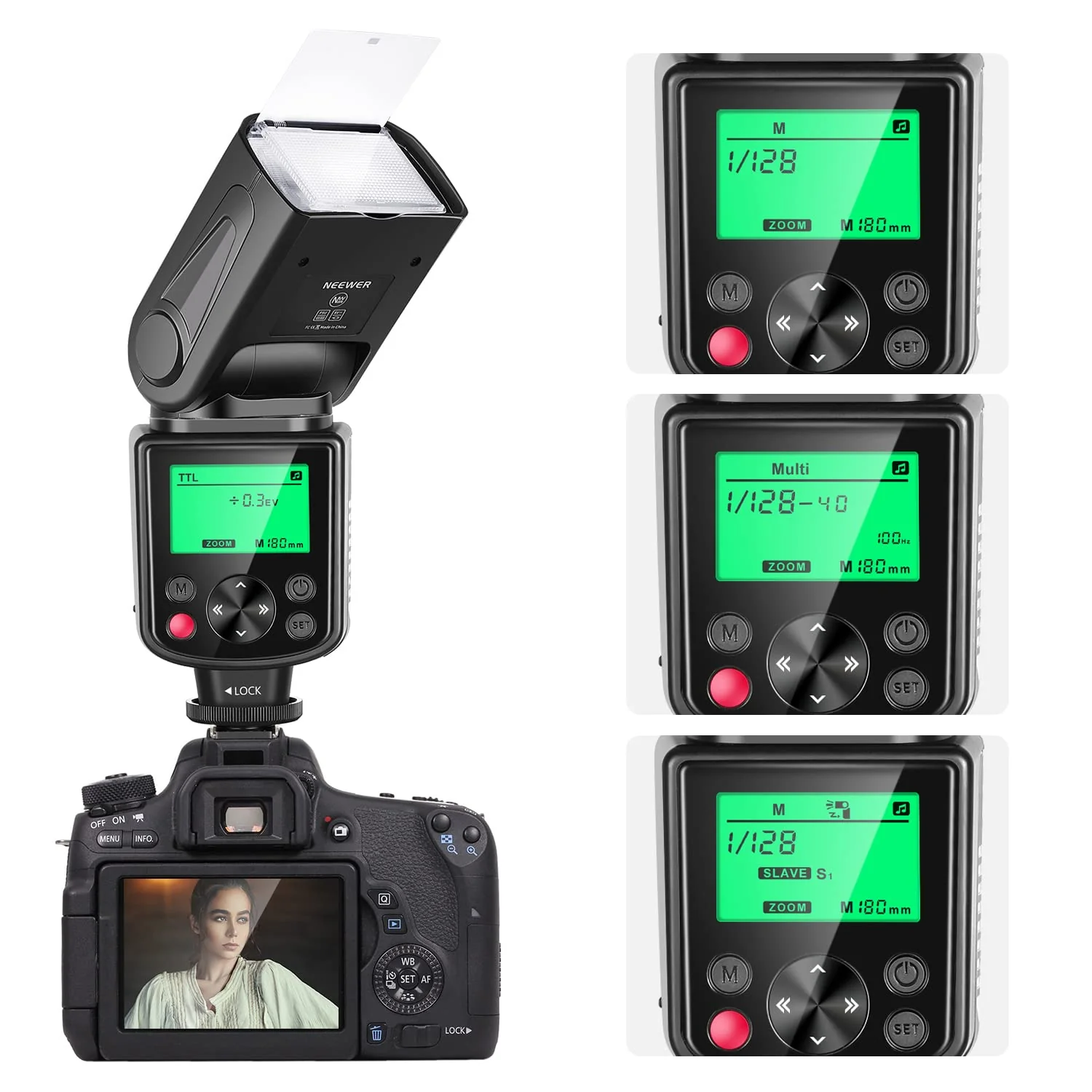 Neewer NW-670 TTL Flash Speedlite with LCD Display for Canon 7D Mark II, 5D Mark II III, IV,1300D, 1200D, 1100D, 750D, 700D, 650D, 600D, 550D, 500D, 100D, 80D, 70D, 60D and Other Canon DSLR Cameras - Image 2
