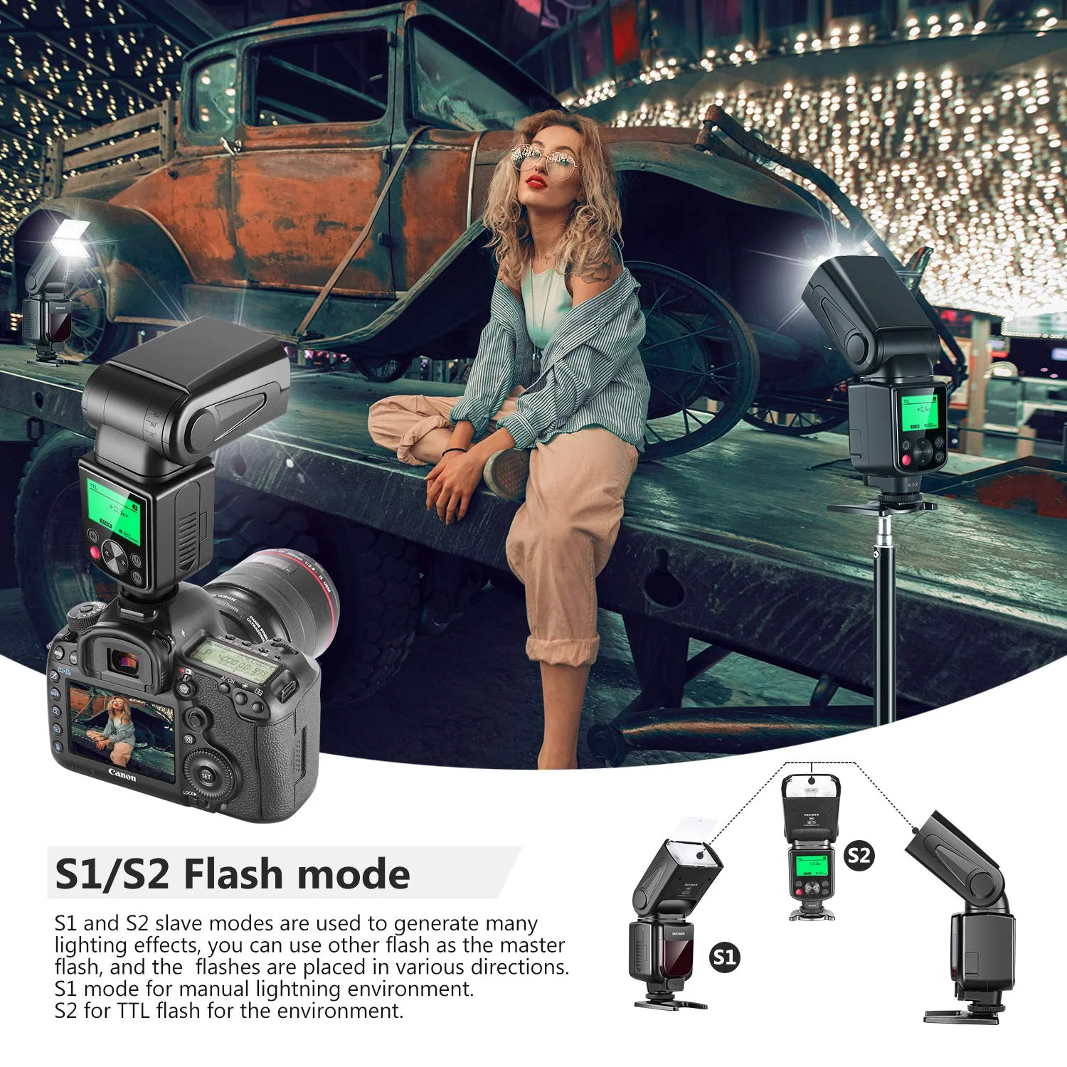 Neewer NW-670 TTL Flash Speedlite with LCD Display for Canon 7D Mark II, 5D Mark II III, IV,1300D, 1200D, 1100D, 750D, 700D, 650D, 600D, 550D, 500D, 100D, 80D, 70D, 60D and Other Canon DSLR Cameras - Image 8