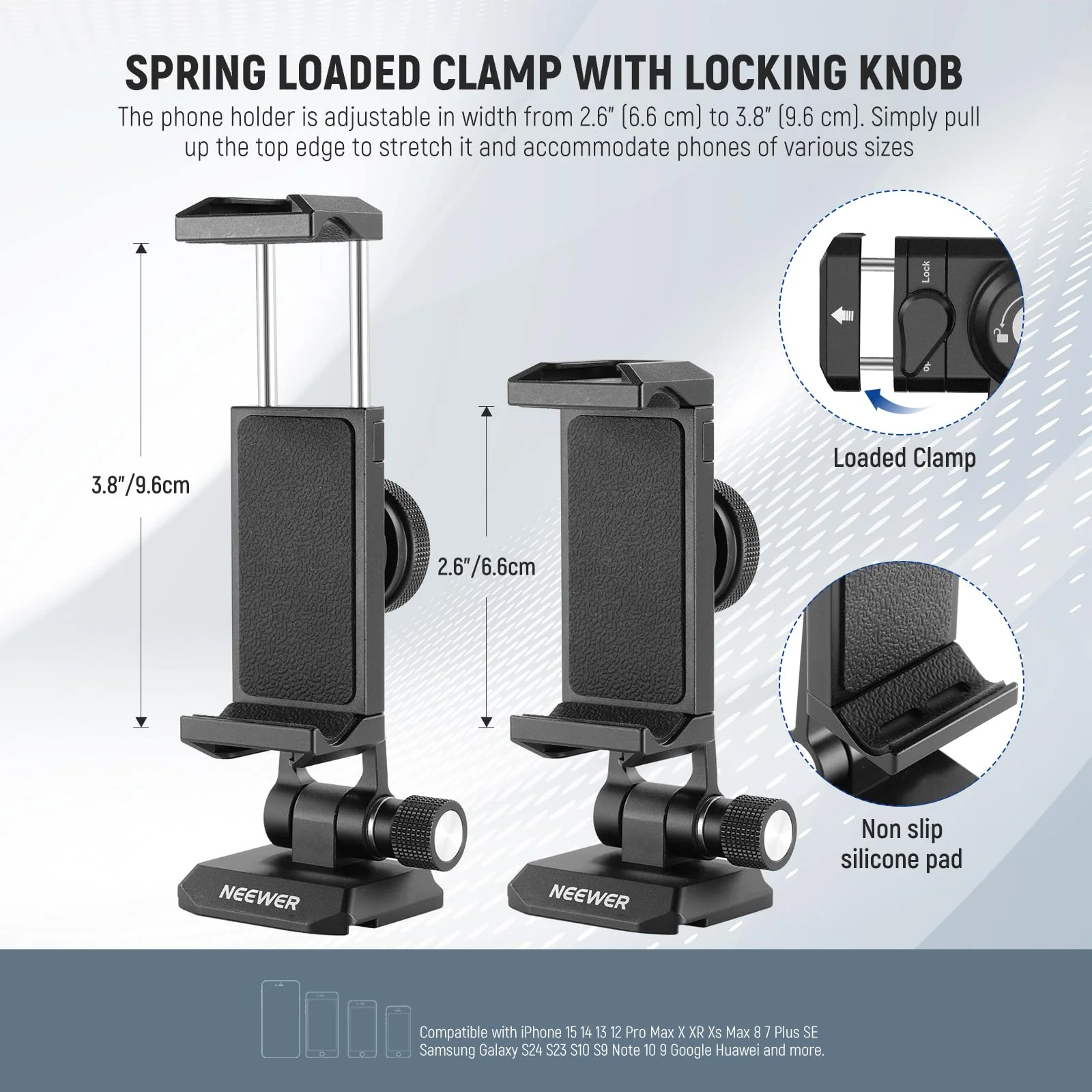Neewer Phone Tripod Mount Adapter with Arca Type QR Base, Cold Shoe, 1/4" 3/8" Holes, 360° Swivel 180° Tilt, Phone Holder Compatible with iPhone Samsung Arca Swiss DJI RS 4 Pro 3 2 Stabilizer, SP-18 - Image 3