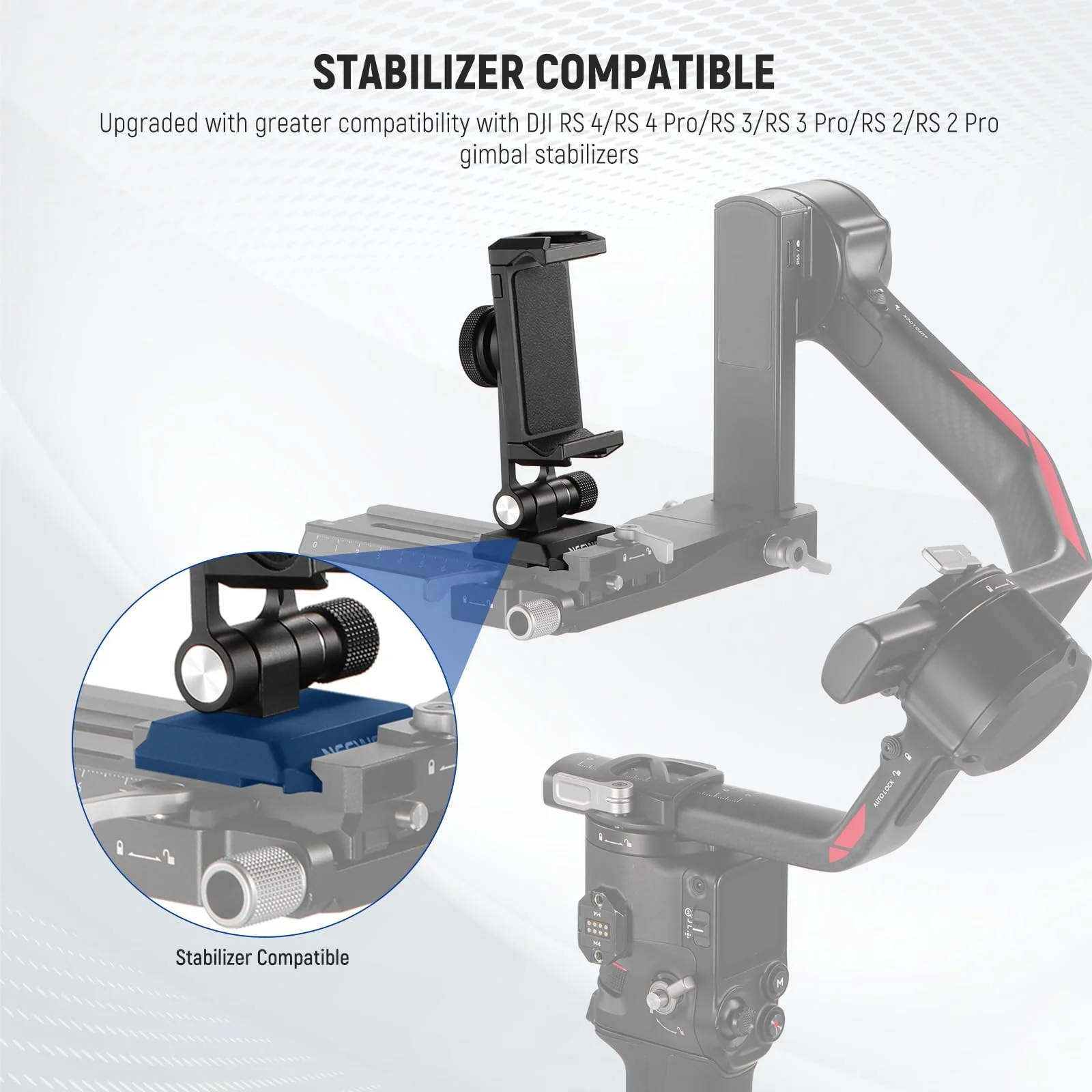 Neewer Phone Tripod Mount Adapter with Arca Type QR Base, Cold Shoe, 1/4" 3/8" Holes, 360° Swivel 180° Tilt, Phone Holder Compatible with iPhone Samsung Arca Swiss DJI RS 4 Pro 3 2 Stabilizer, SP-18 - Image 5