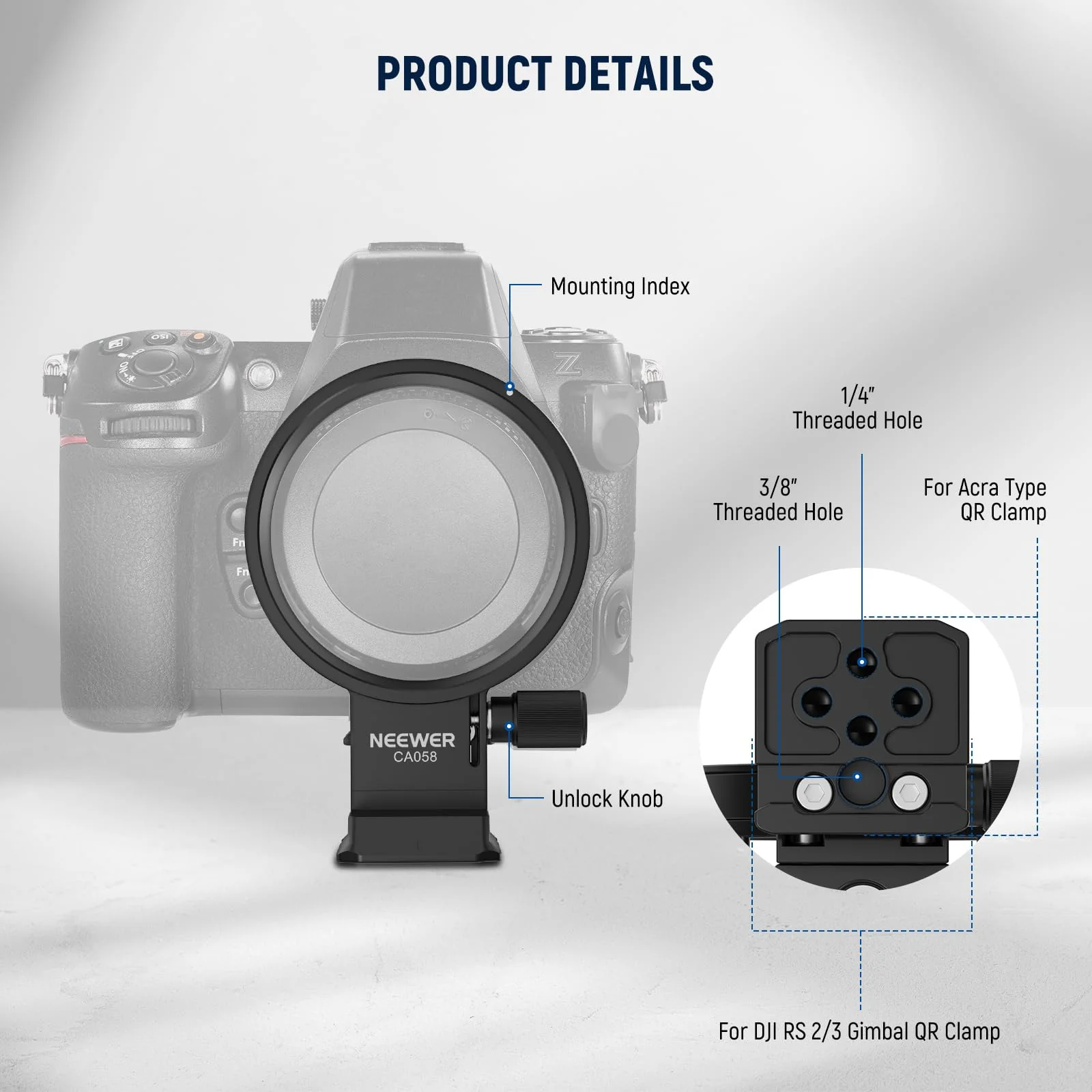 NEEWER Rotatable Collar Mount Plate for Nikon Z8 Z7 II Z6 II Z5 FTZ II Adapter, Fast Horizontal to Vertical Camera Tripod Lens Mount Ring Compatible with DJI RS 3/2 & Arca Quick Release System, CA058 - Image 4