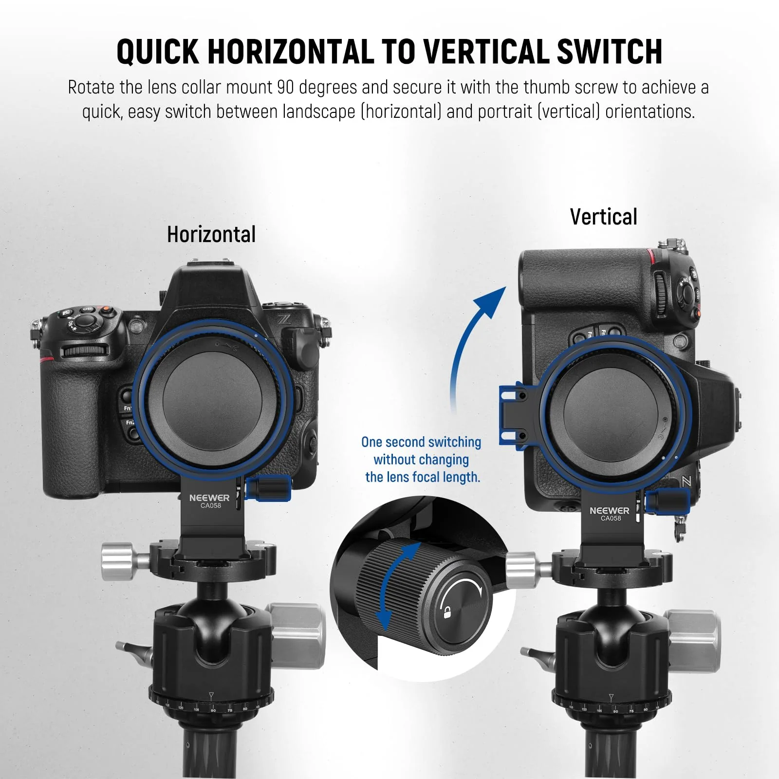 NEEWER Rotatable Collar Mount Plate for Nikon Z8 Z7 II Z6 II Z5 FTZ II Adapter, Fast Horizontal to Vertical Camera Tripod Lens Mount Ring Compatible with DJI RS 3/2 & Arca Quick Release System, CA058 - Image 5