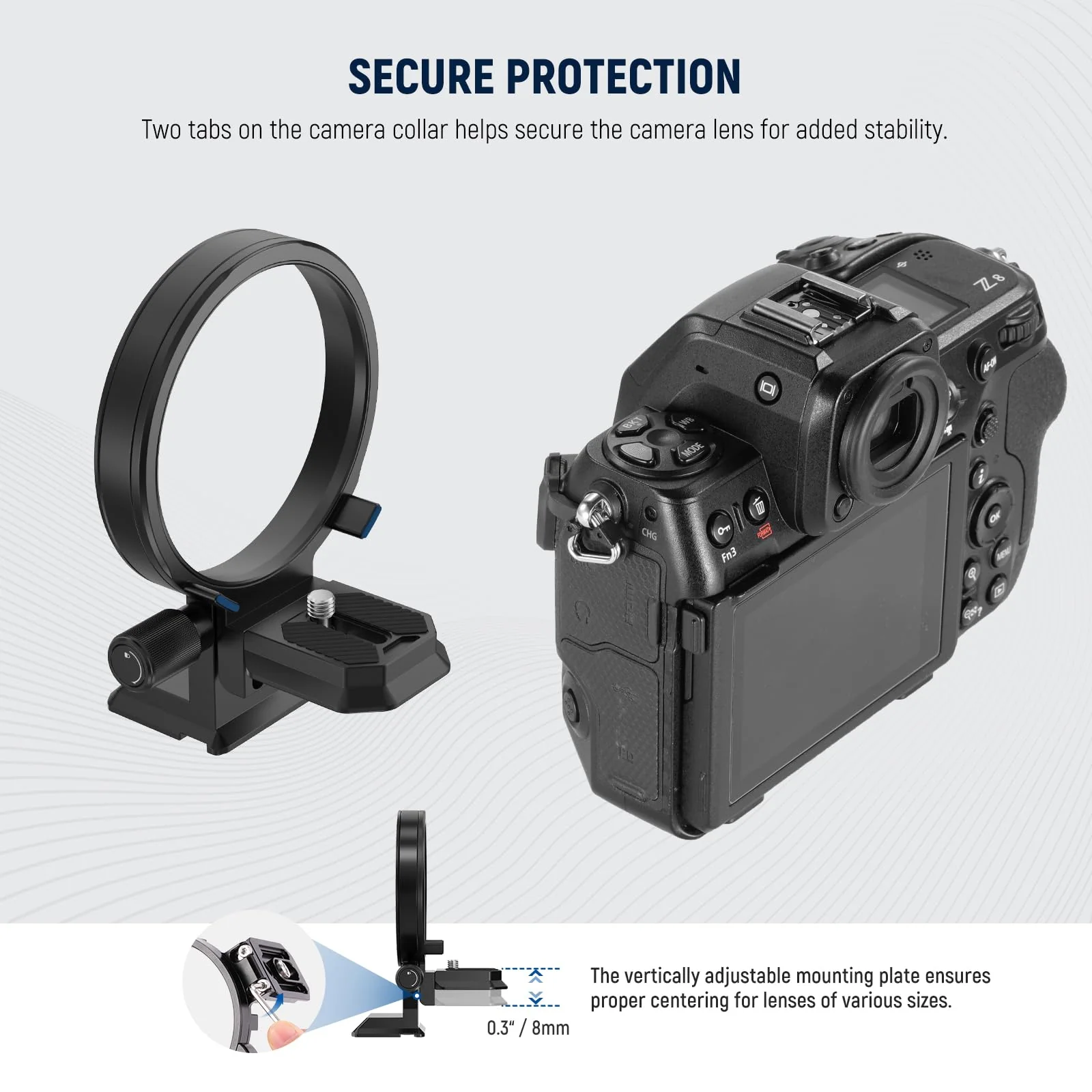 NEEWER Rotatable Collar Mount Plate for Nikon Z8 Z7 II Z6 II Z5 FTZ II Adapter, Fast Horizontal to Vertical Camera Tripod Lens Mount Ring Compatible with DJI RS 3/2 & Arca Quick Release System, CA058 - Image 7