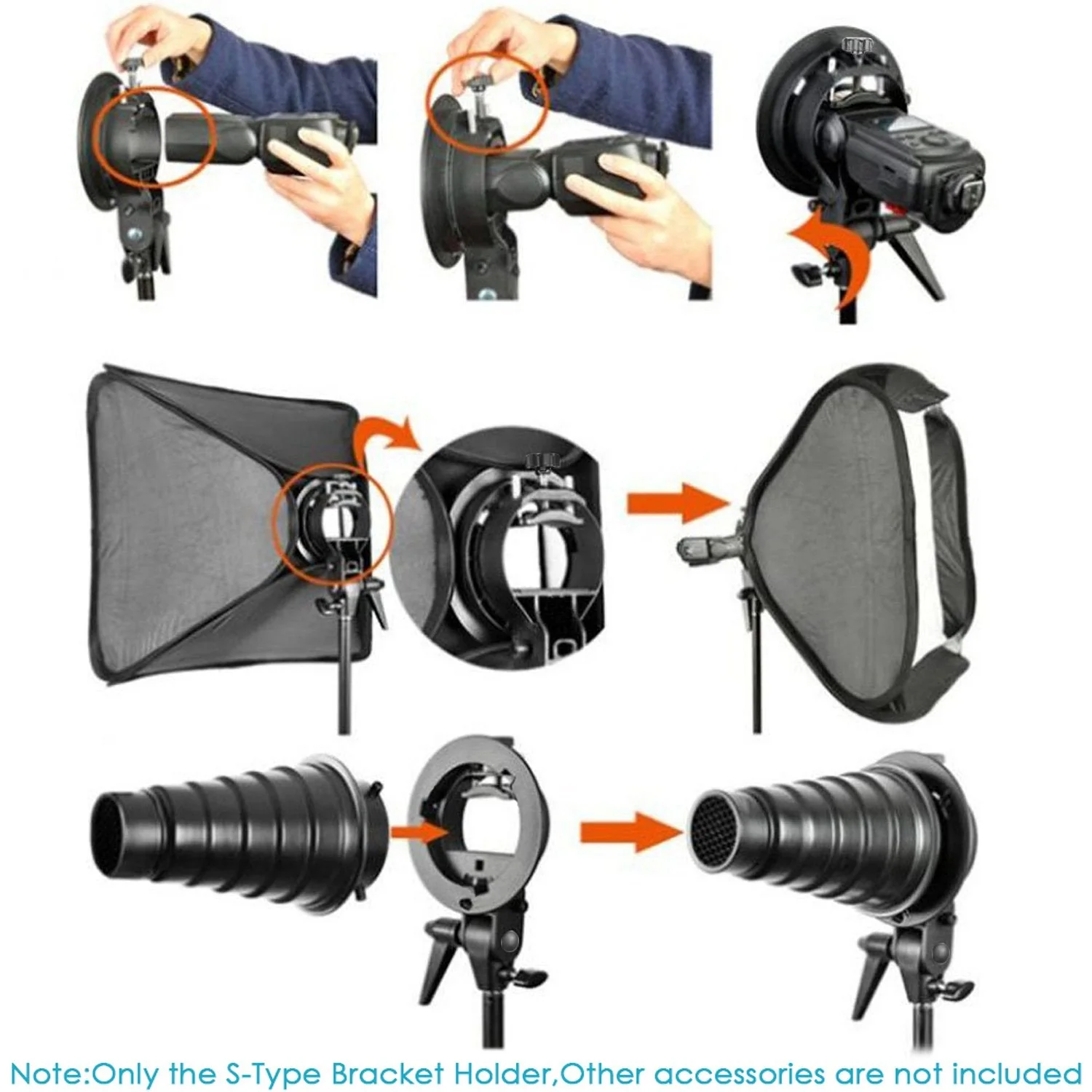 NEEWER S Type Bracket Holder with Bowens Mount for Square Head Flash Speedlite Compatible with Godox AD200Pro NEEWER Z760 NW760 NW700 TT560 Q3, Large Handle, Umbrella Mount, ST-FS - Image 5