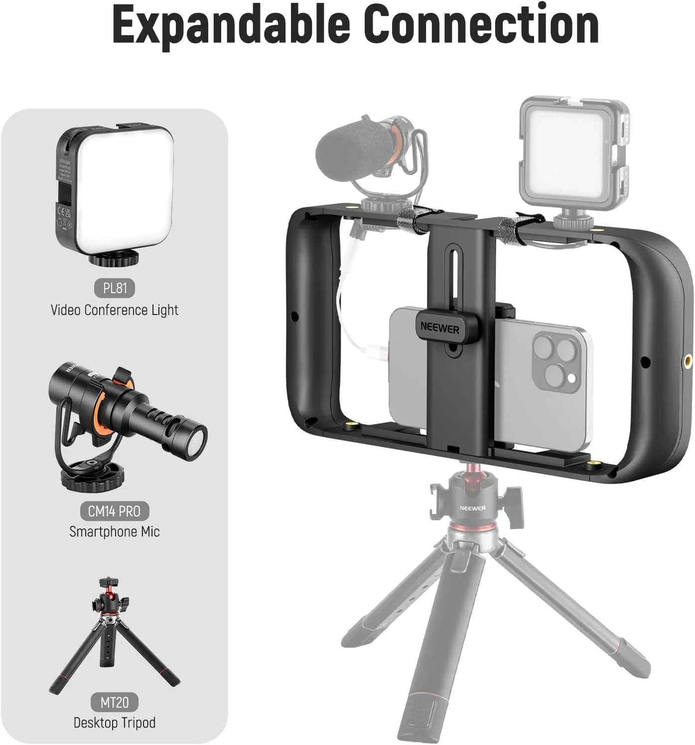 NEEWER Smartphone Video Rig, Phone Grip Stabilizer Vlogging Cage with Cold Shoe&1/4” Thread, Video Recording Filming Rig Compatible with iPhone 14 Plus/Pro Max 13 Mini/Pro Max X XS Max XR Android - Image 3