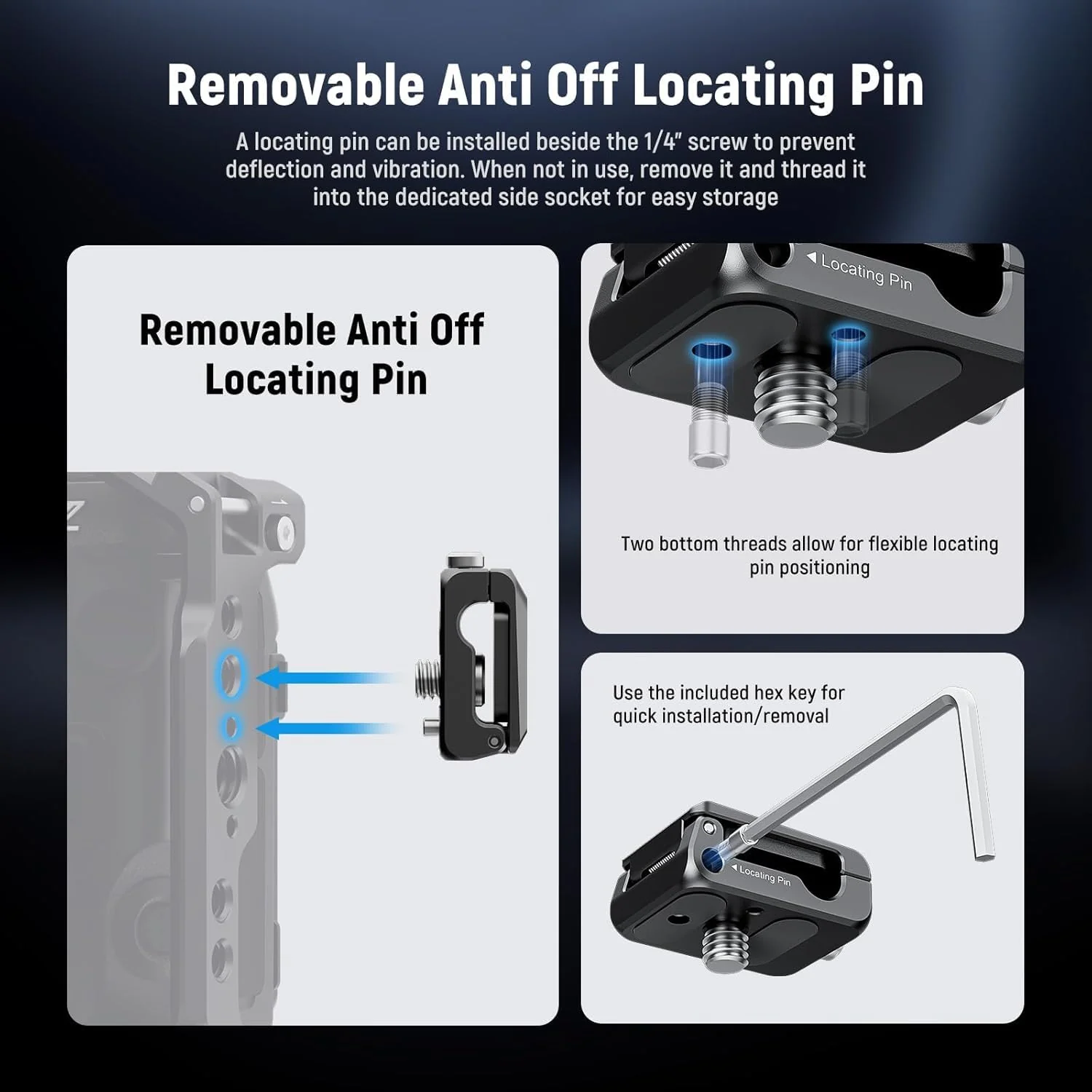 NEEWER Spring Loaded Cable Clamp, 2 Pack, Camera Cage Cable Organizer with Removable Anti Twist Locating Pin, 1/4" Screw, Quick Release Lock, Foam Pad for HDMI, USB, Headphone, Shutter Cables, UA073 - Image 4