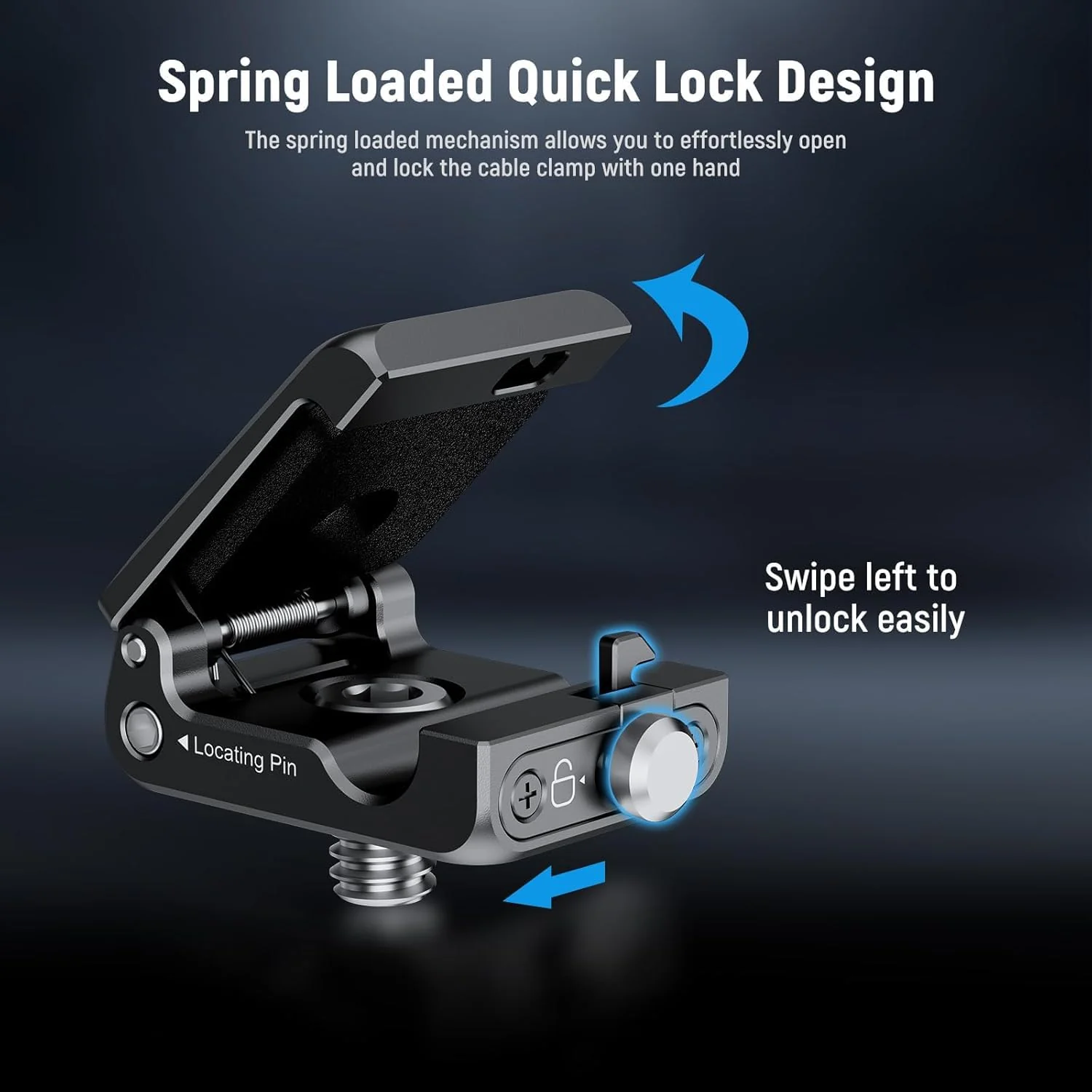 NEEWER Spring Loaded Cable Clamp, 2 Pack, Camera Cage Cable Organizer with Removable Anti Twist Locating Pin, 1/4" Screw, Quick Release Lock, Foam Pad for HDMI, USB, Headphone, Shutter Cables, UA073 - Image 5