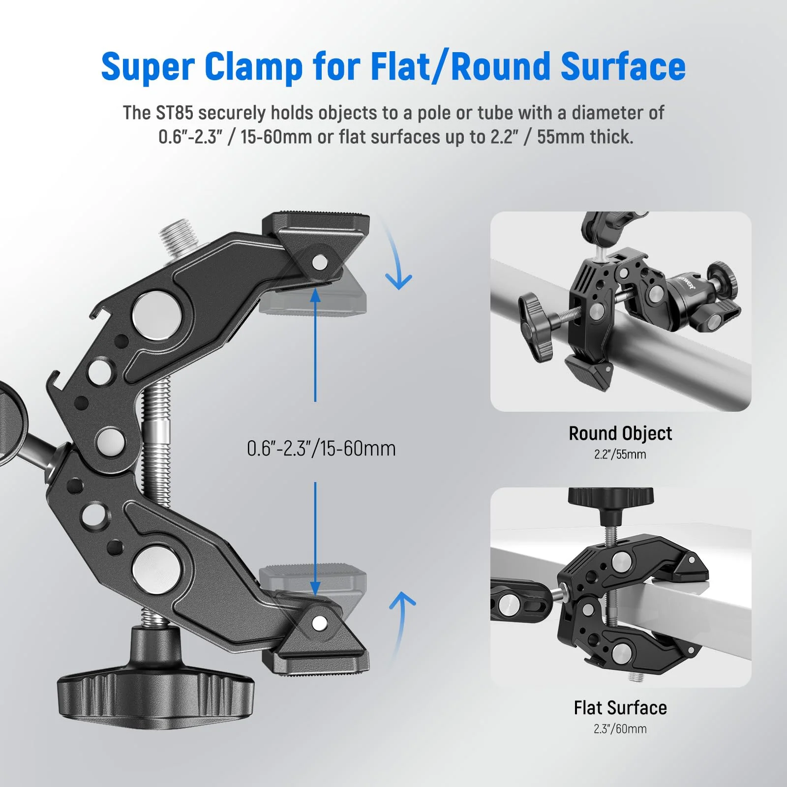 NEEWER Super Clamp with 3" Dual Ballhead Magic Arm, Ball Head Adapter, Cold Shoe, Phone Holder, Action Camera Clamp Mount for Flat/Round Surface Compatible with GoPro DJI iPhone 15 Pro Max, ST85 - Image 2