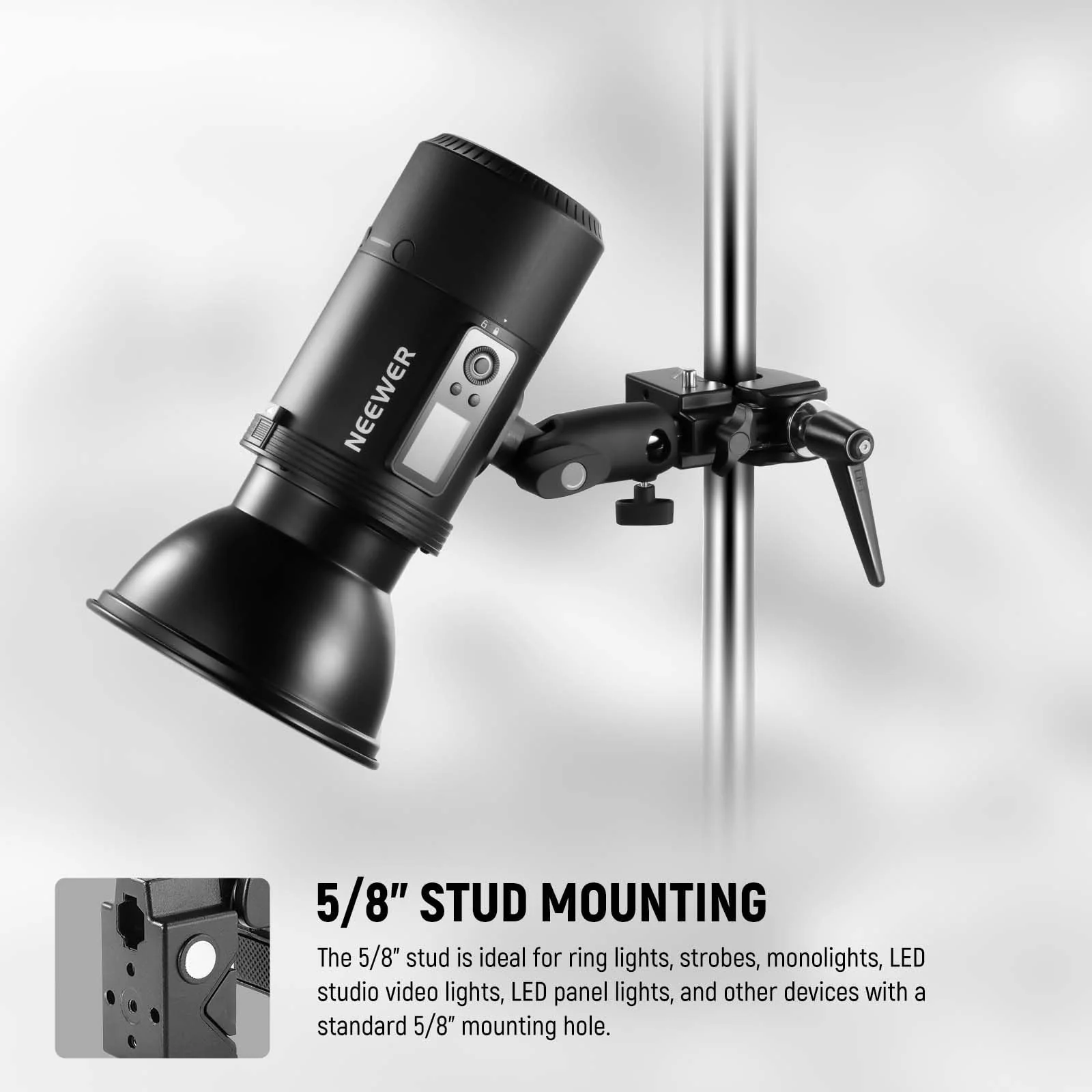 NEEWER Super Clamp with 5/8" Stud, Spring Lock, 2.4"/6cm Jaw Grip Heavy Duty Crab Pole Clamp for Round Pipe Flat Surface, for Photography Studio Camera & Lighting Mounting, Max Load 33lb/15kg, UA017 UA017(1 Pack） - Image 3