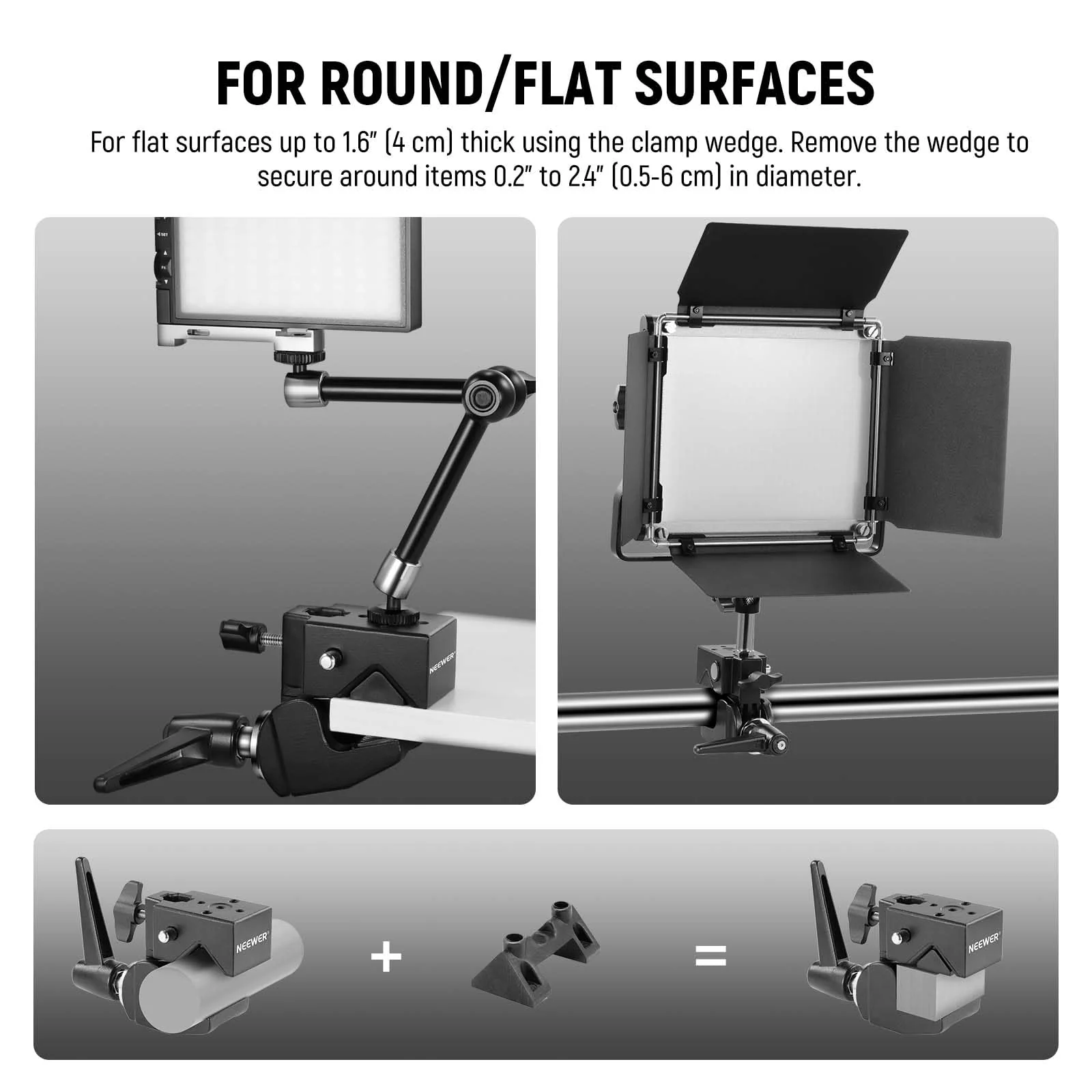 NEEWER Super Clamp with 5/8" Stud, Spring Lock, 2.4"/6cm Jaw Grip Heavy Duty Crab Pole Clamp for Round Pipe Flat Surface, for Photography Studio Camera & Lighting Mounting, Max Load 33lb/15kg, UA017 UA017(1 Pack） - Image 6