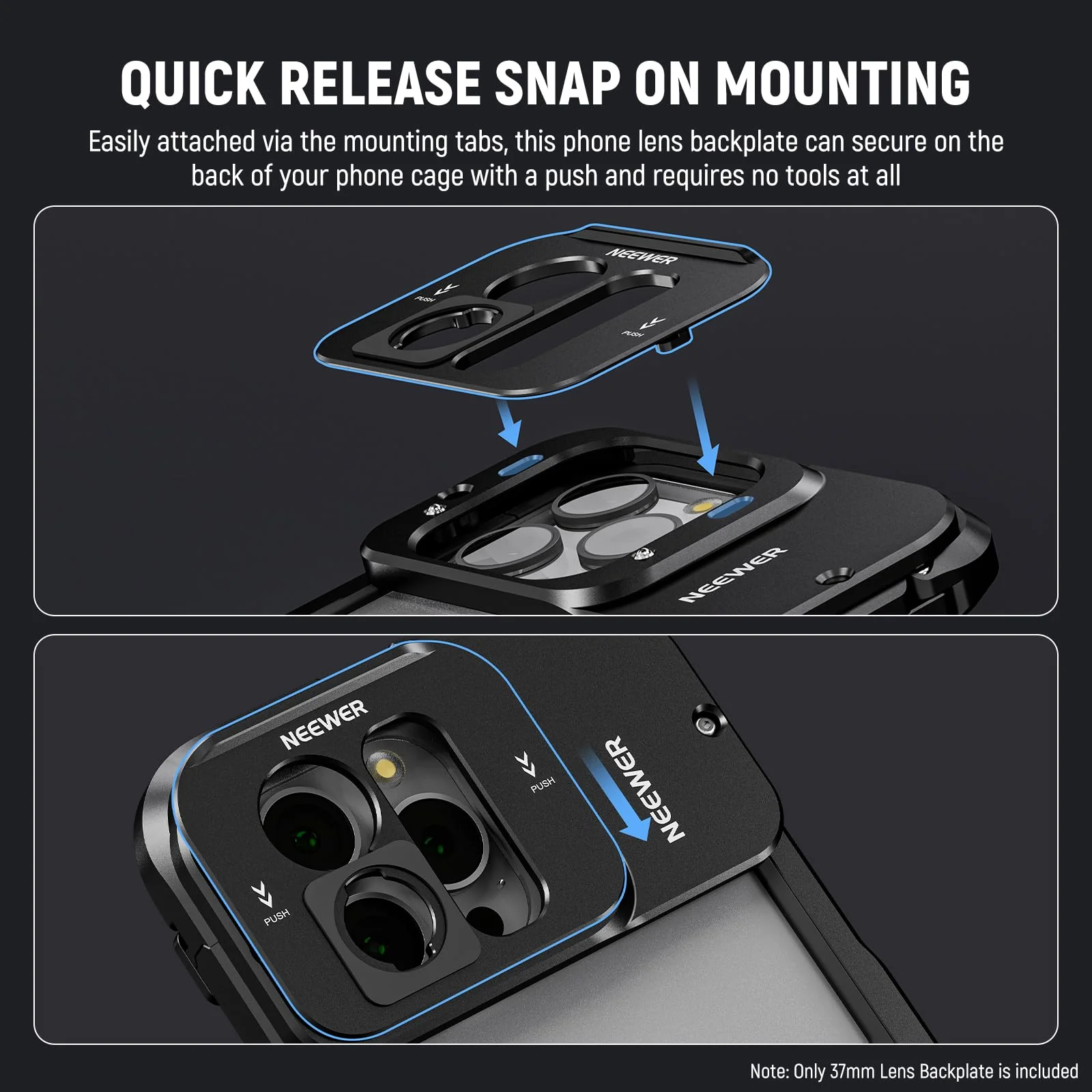 NEEWER T Series Lens Backplate for iPhone 15 Pro and iPhone 15 Pro Max Phone Cage (PA023 & PA024), Quick Release Phone Lens Mount Adapter Compatible with Moment T Series Mobile Lenses, PA034 - Image 5