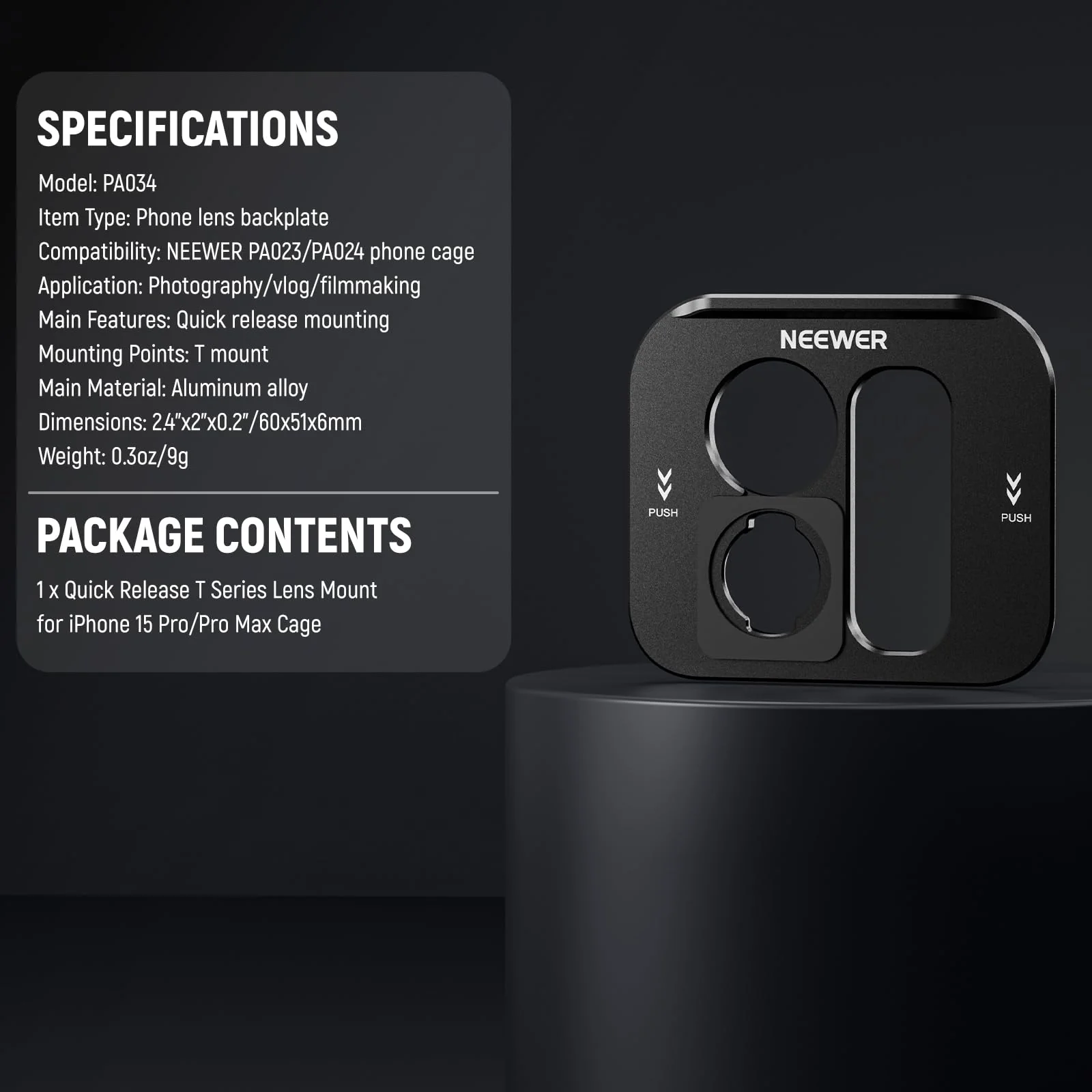 NEEWER T Series Lens Backplate for iPhone 15 Pro and iPhone 15 Pro Max Phone Cage (PA023 & PA024), Quick Release Phone Lens Mount Adapter Compatible with Moment T Series Mobile Lenses, PA034 - Image 8