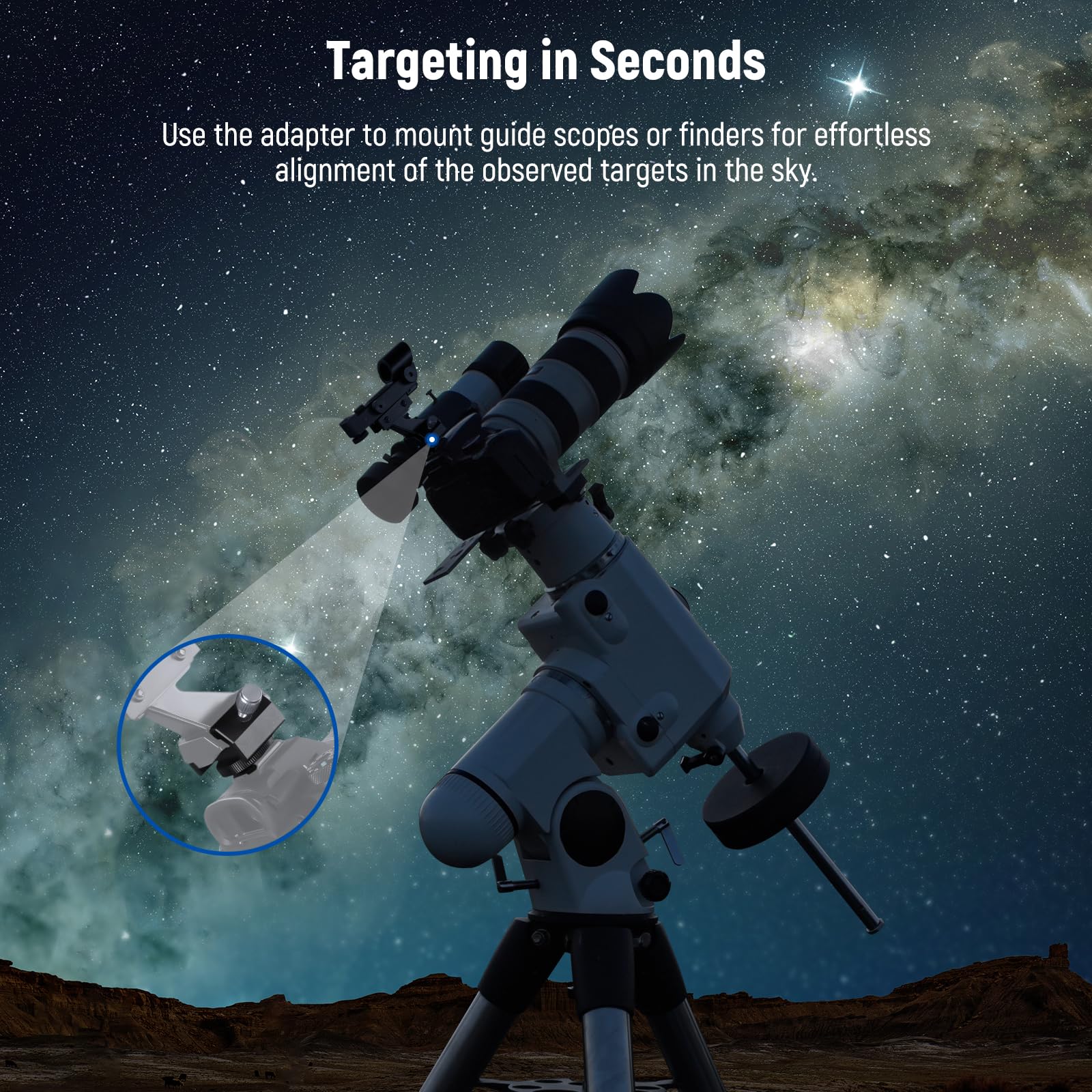 NEEWER Telescope Finderscope Mount Adapter All Metal with Cold Shoe & 1/4" Thread for Camera Hot Shoe Mount, Standard 1.3in/33mm Finder Dovetail Base for Sky Astrophotography, LS-T16 - Image 2