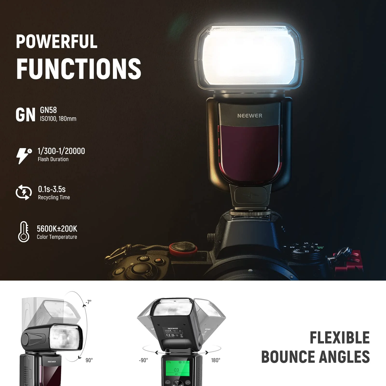 NEEWER Upgraded NW645II-N TTL Flash Speedlite GN58 HSS Flashlight Speedlight Compatible with Nikon Cameras D4 D5 D6 D90 D750 D780 D800 D810 D850 D3500 D5300 D7500 Z9 Zfc Z50 Z5 Z6 Z7 Z6II Z7II for Nikon - Image 2