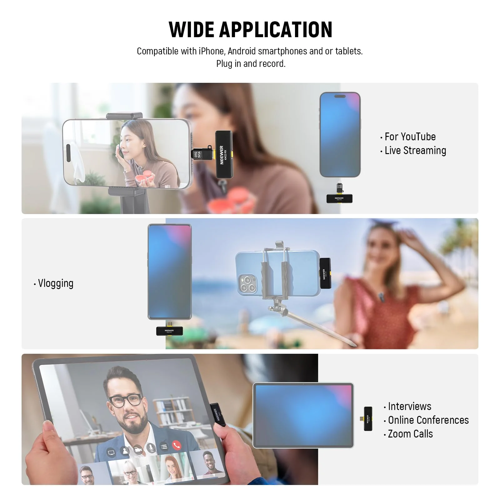 NEEWER Wireless Lavalier Microphone System for USB C, Compatible with iPhone 16 15 Samsung Android Phones, Noise Cancelling Mini Lav Omnidirectional Condenser Mic for Vlogging Live Streaming, KM23 - Image 7