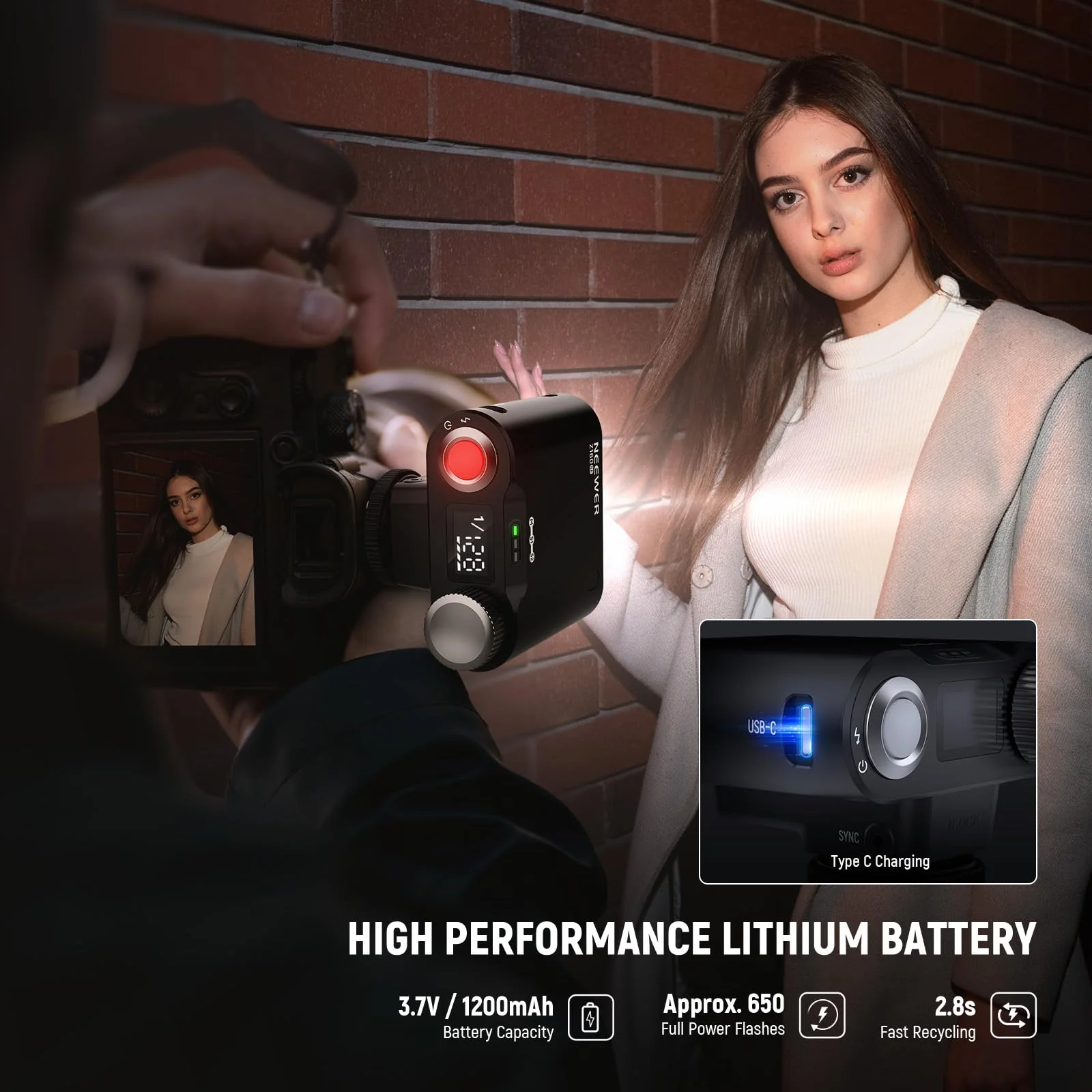 NEEWER Z160 SE Camera Flash, 20Ws GN15 6000±200K Speedlight, Manual 1/1-1/128 Power & S1/S2 Mode 3.7V/1200mAh Battery 650 Full Power Studio Light, Compatible with Canon Nikon Sony Fuji Olympus Cameras - Image 6
