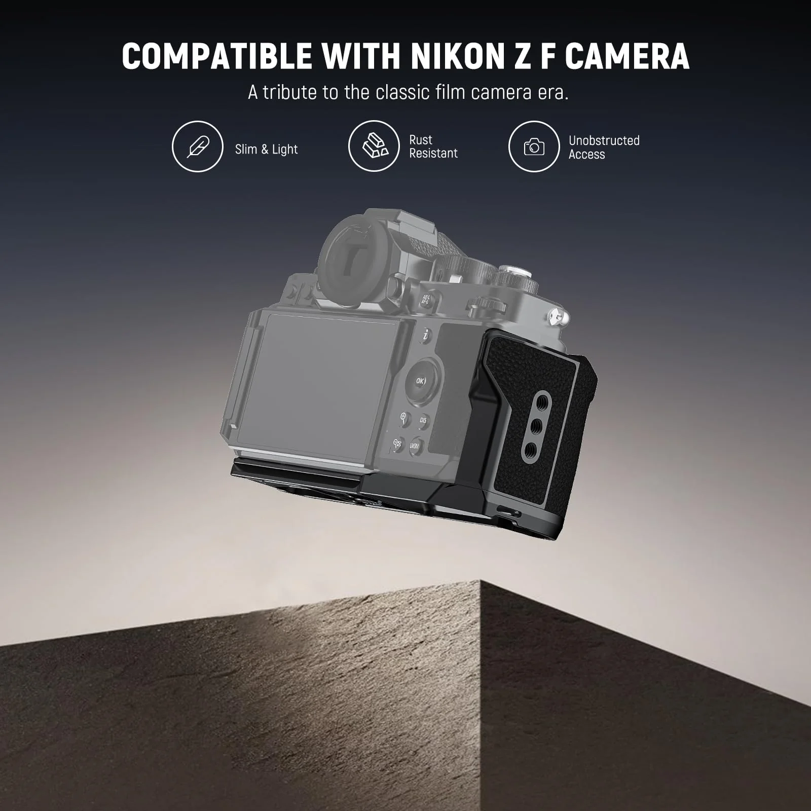 NEEWER Zf Handgrip L Shaped Grip Compatible with Nikon Z f Camera, Retro Mounting Baseplate L Bracket with Handle, Thumb Grip & Aluminum Shutter Button, Compatible with Arca Type Tripod Head, CA134 CA134 with Aluminum Shutter Button - Image 2