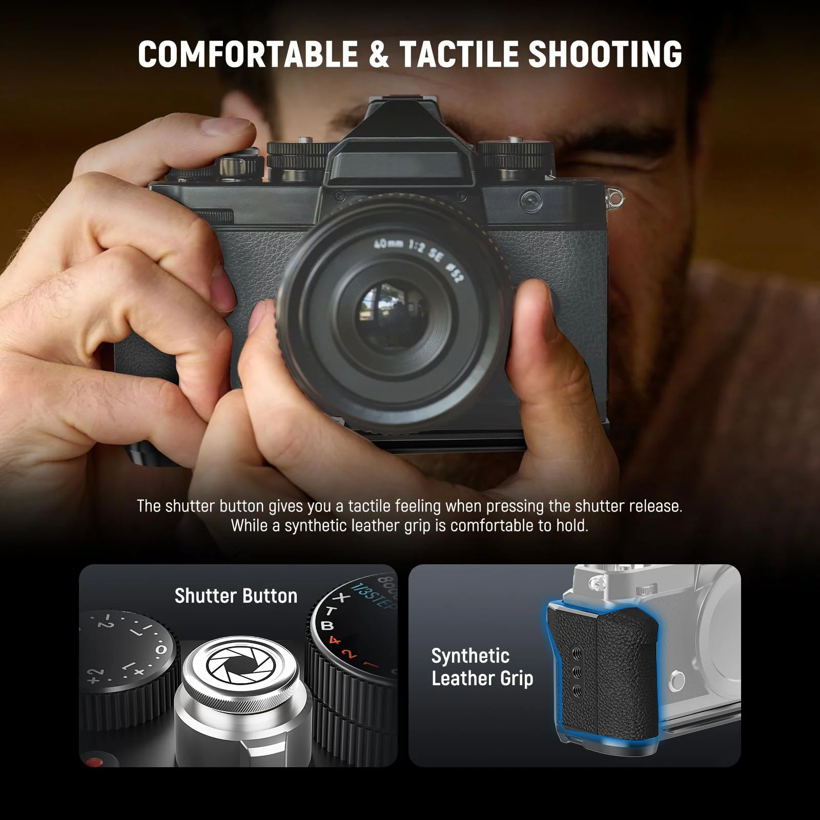 NEEWER Zf Handgrip L Shaped Grip Compatible with Nikon Z f Camera, Retro Mounting Baseplate L Bracket with Handle, Thumb Grip & Aluminum Shutter Button, Compatible with Arca Type Tripod Head, CA134 CA134 with Aluminum Shutter Button - Image 3