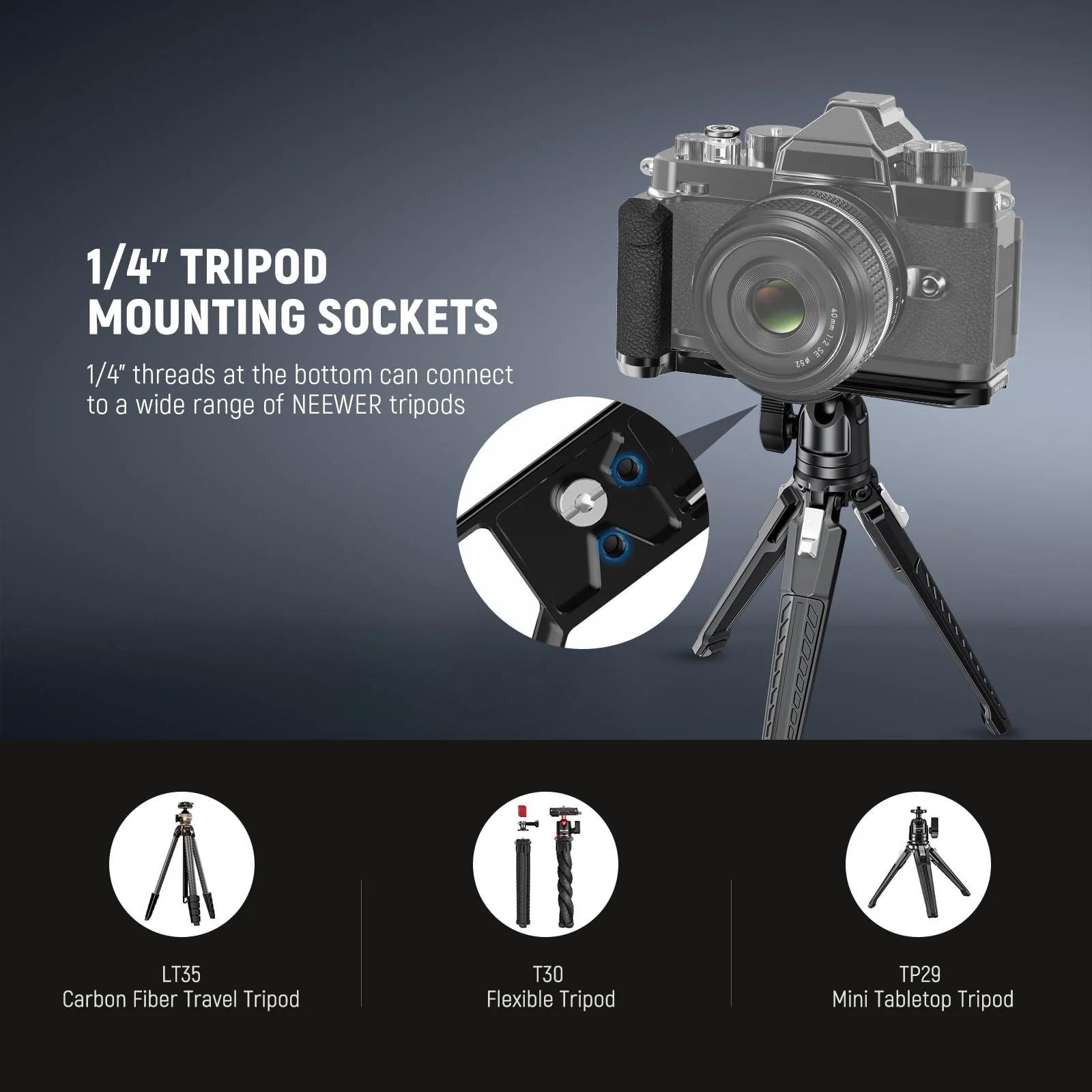 NEEWER Zf Handgrip L Shaped Grip Compatible with Nikon Z f Camera, Retro Mounting Baseplate L Bracket with Handle, Thumb Grip & Aluminum Shutter Button, Compatible with Arca Type Tripod Head, CA134 CA134 with Aluminum Shutter Button - Image 5