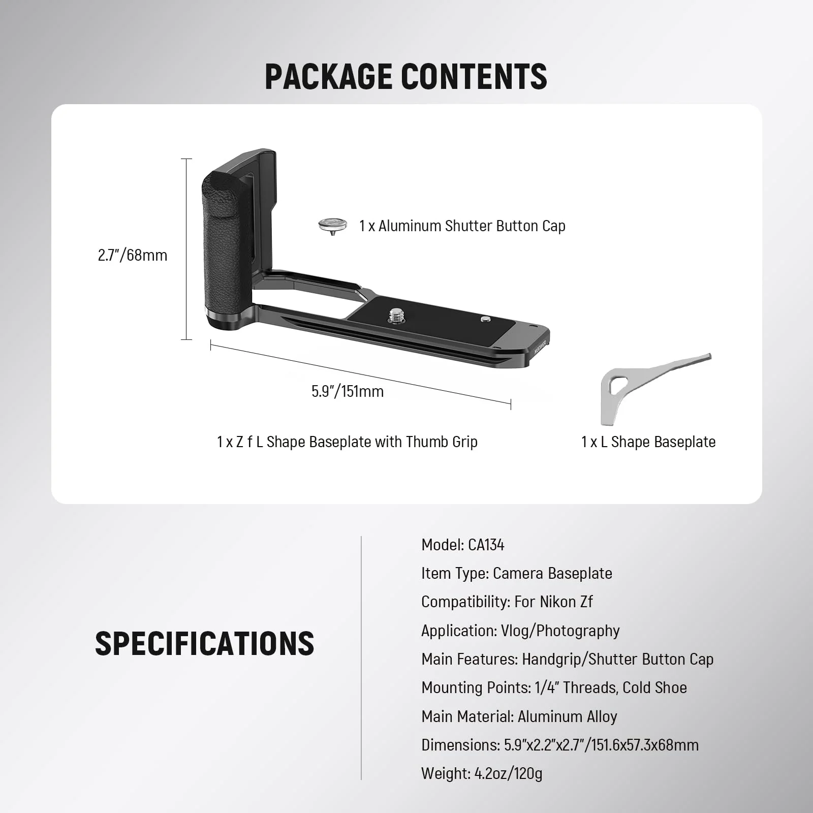 NEEWER Zf Handgrip L Shaped Grip Compatible with Nikon Z f Camera, Retro Mounting Baseplate L Bracket with Handle, Thumb Grip & Aluminum Shutter Button, Compatible with Arca Type Tripod Head, CA134 CA134 with Aluminum Shutter Button - Image 8