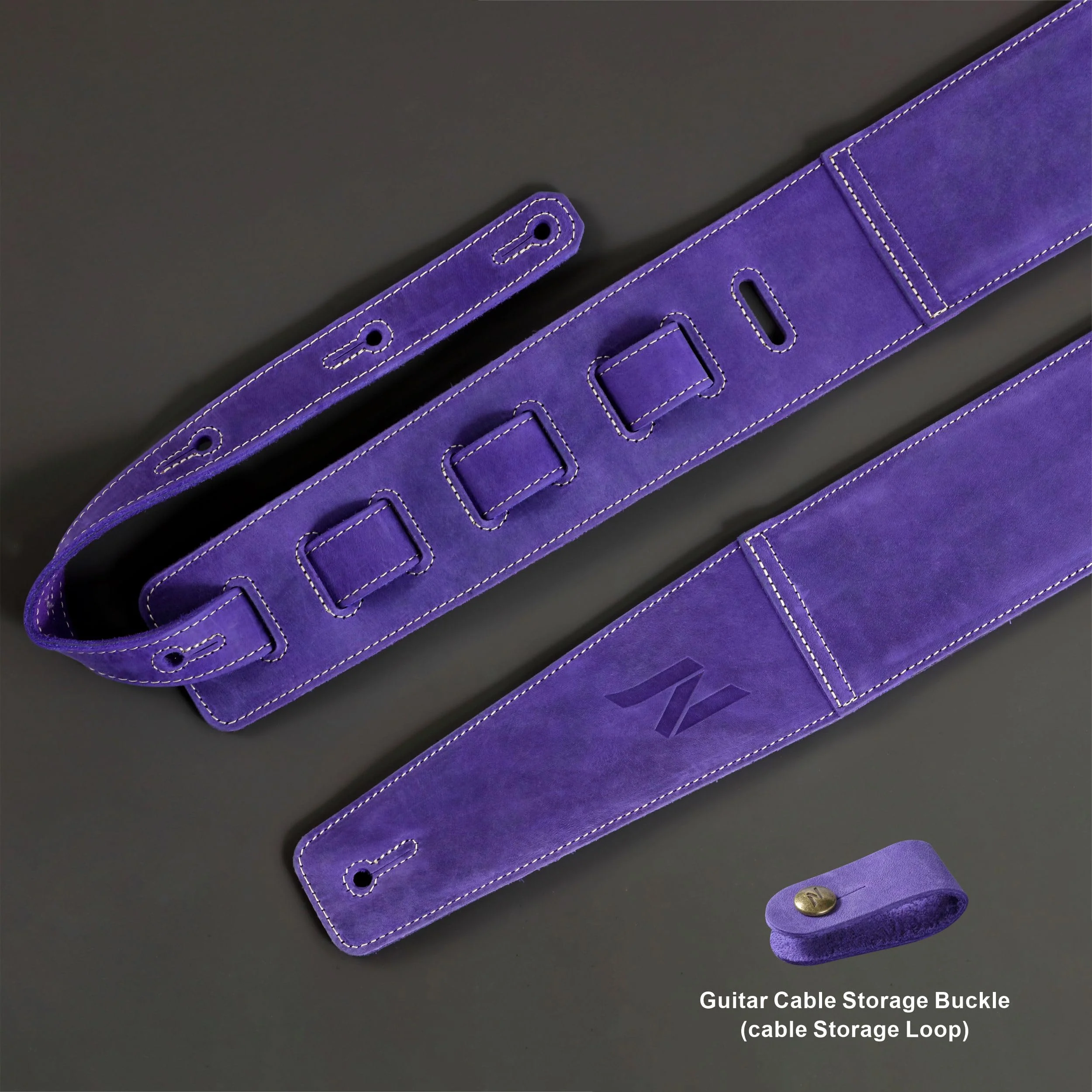 Nefelibata 3" Guitar Strap in First Layer Leather with Foam Padding and Cable Storage Loops for Bass, Electric and Acoustic Guitars (Lavender Purple) Lavender Purple - Image 4