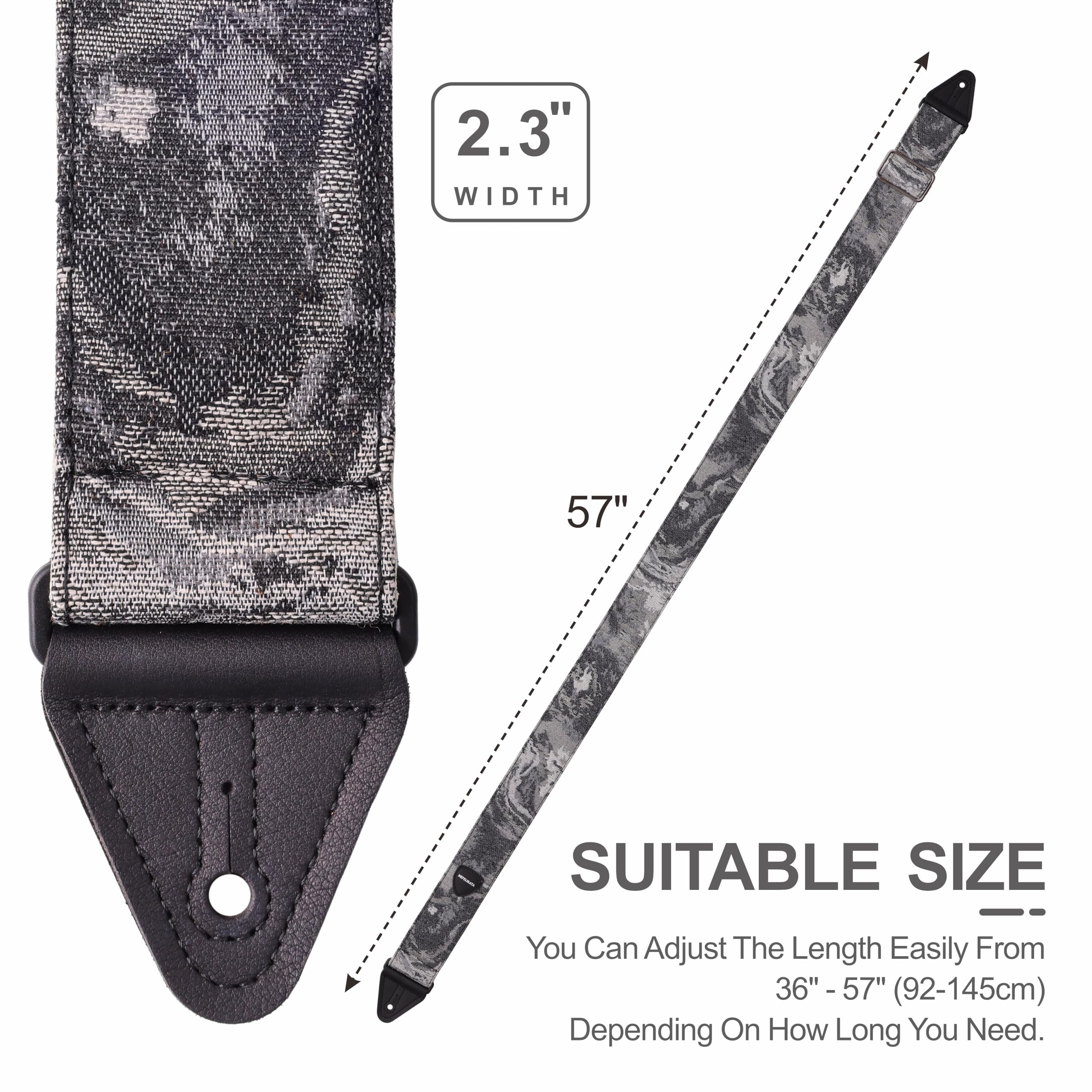 Nefelibata Guitar Strap 2.3", Double Cowhide Leather Ends, Cotton Guitar Straps for Bass, Electric & Acoustic Guitar, with Strap Button, Strap Locks and Guitar Picks Camo - Image 7
