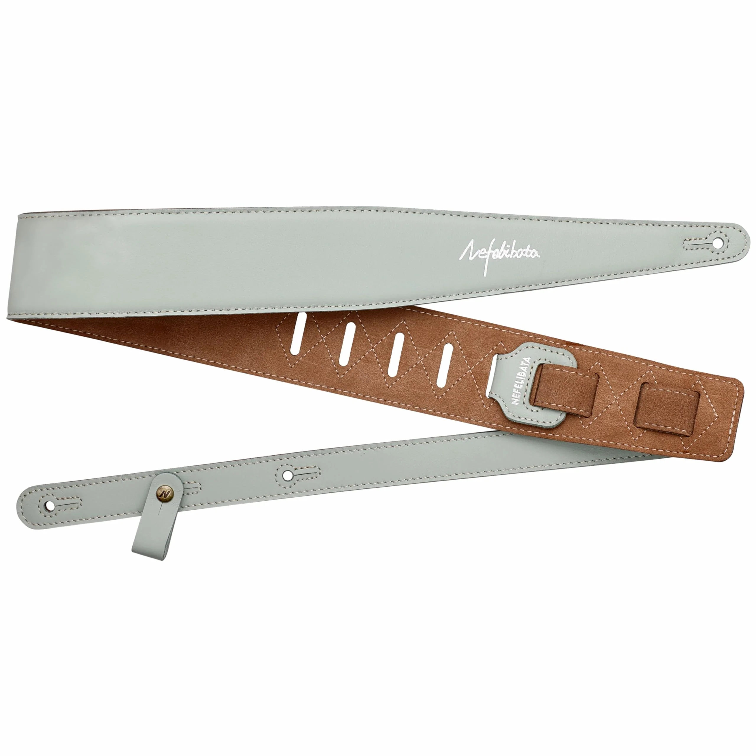 Nefelibata Guitar Strap 2.5", Head Layer Cowhide Italian Leather Adjustable Guitar Straps with Foam Padding for Bass, Electric, and Acoustic Guitars Light Green - Image 2