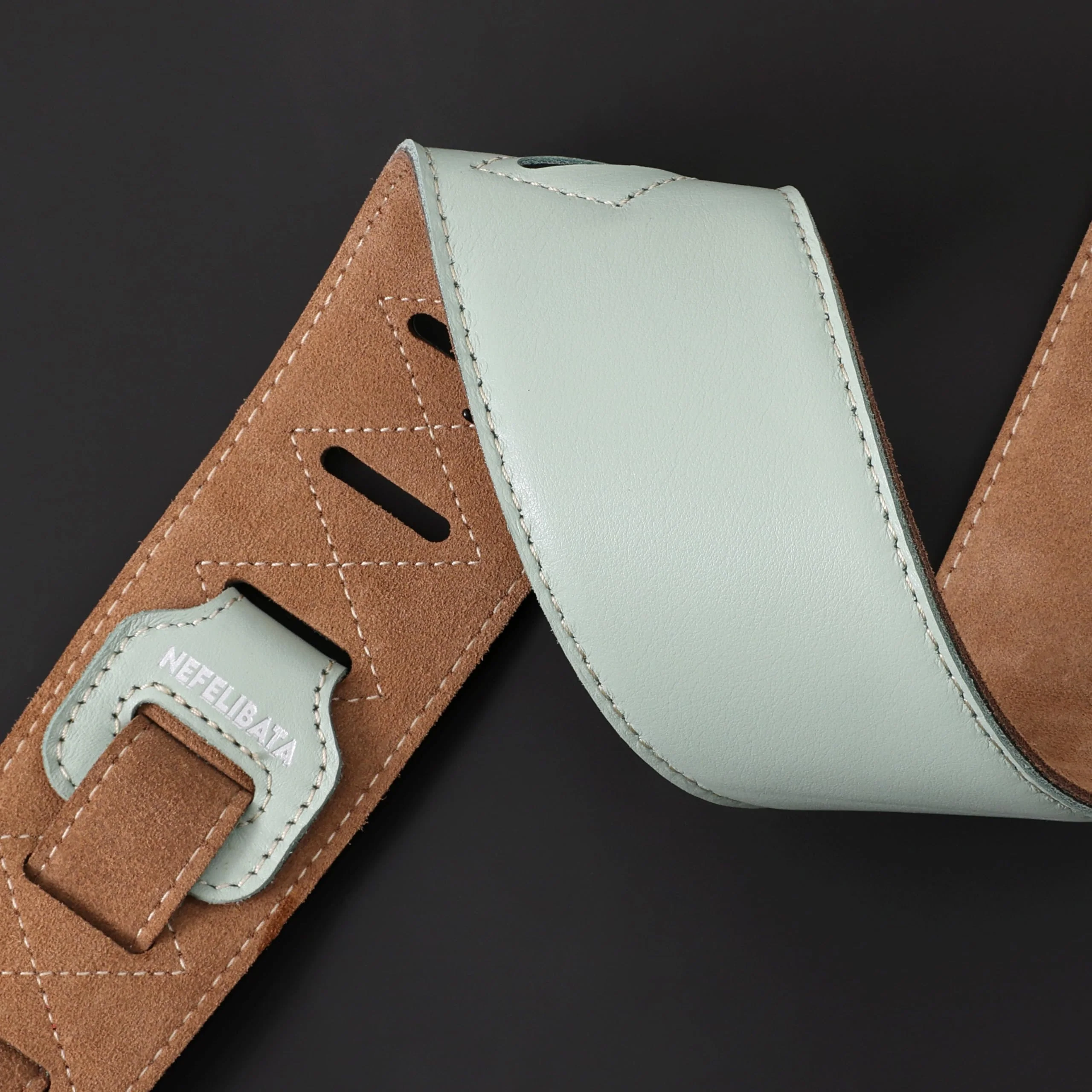 Nefelibata Guitar Strap 2.5", Head Layer Cowhide Italian Leather Adjustable Guitar Straps with Foam Padding for Bass, Electric, and Acoustic Guitars Light Green - Image 3