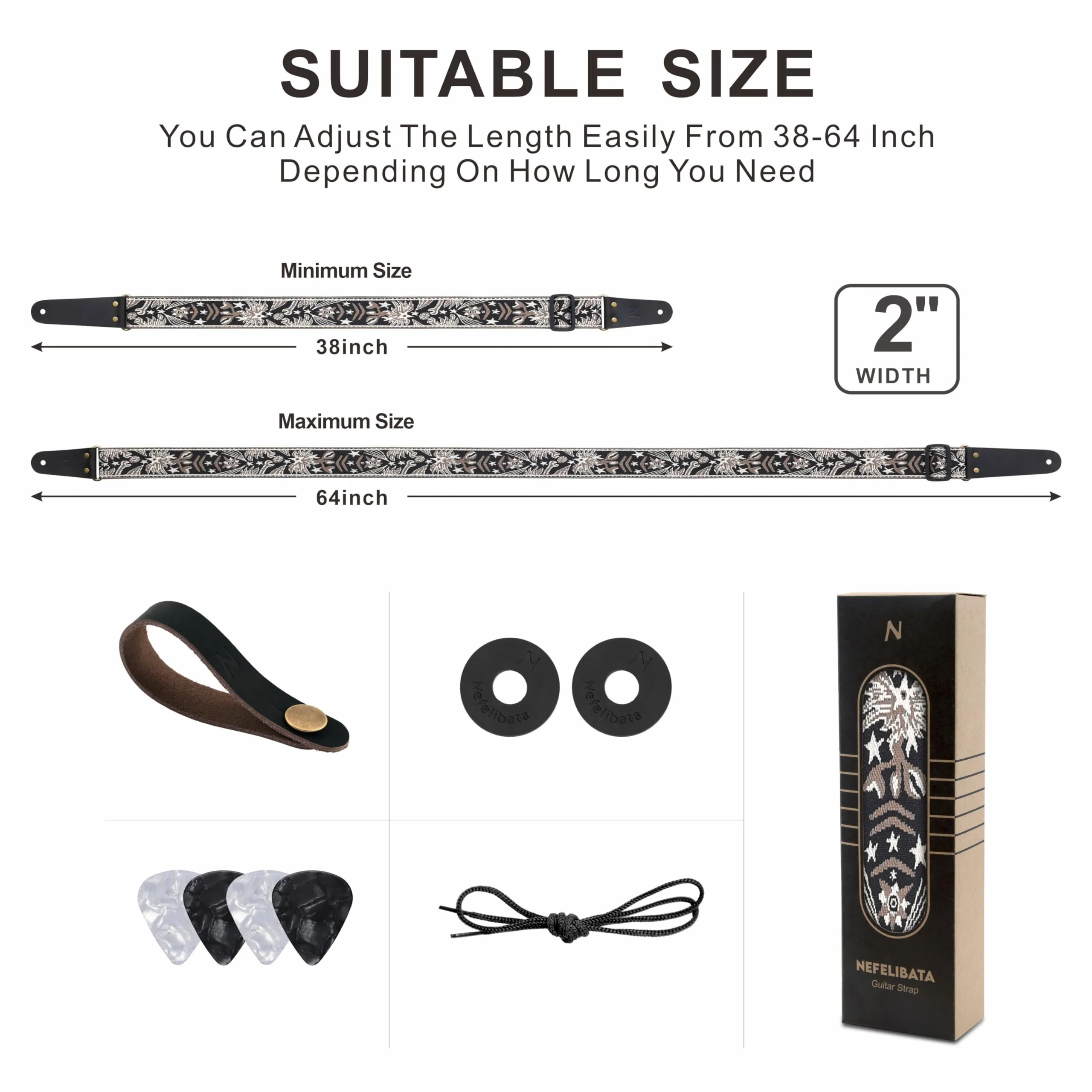 Nefelibata Guitar Strap, 2" Embroidery Full Grain Leather Ends Guitar Straps with Hidden Pocket, for Bass, Electric and Acoustic Guitars, Strap Button, Strap Locks and Guitar Picks Mystery Totem-beige - Image 7