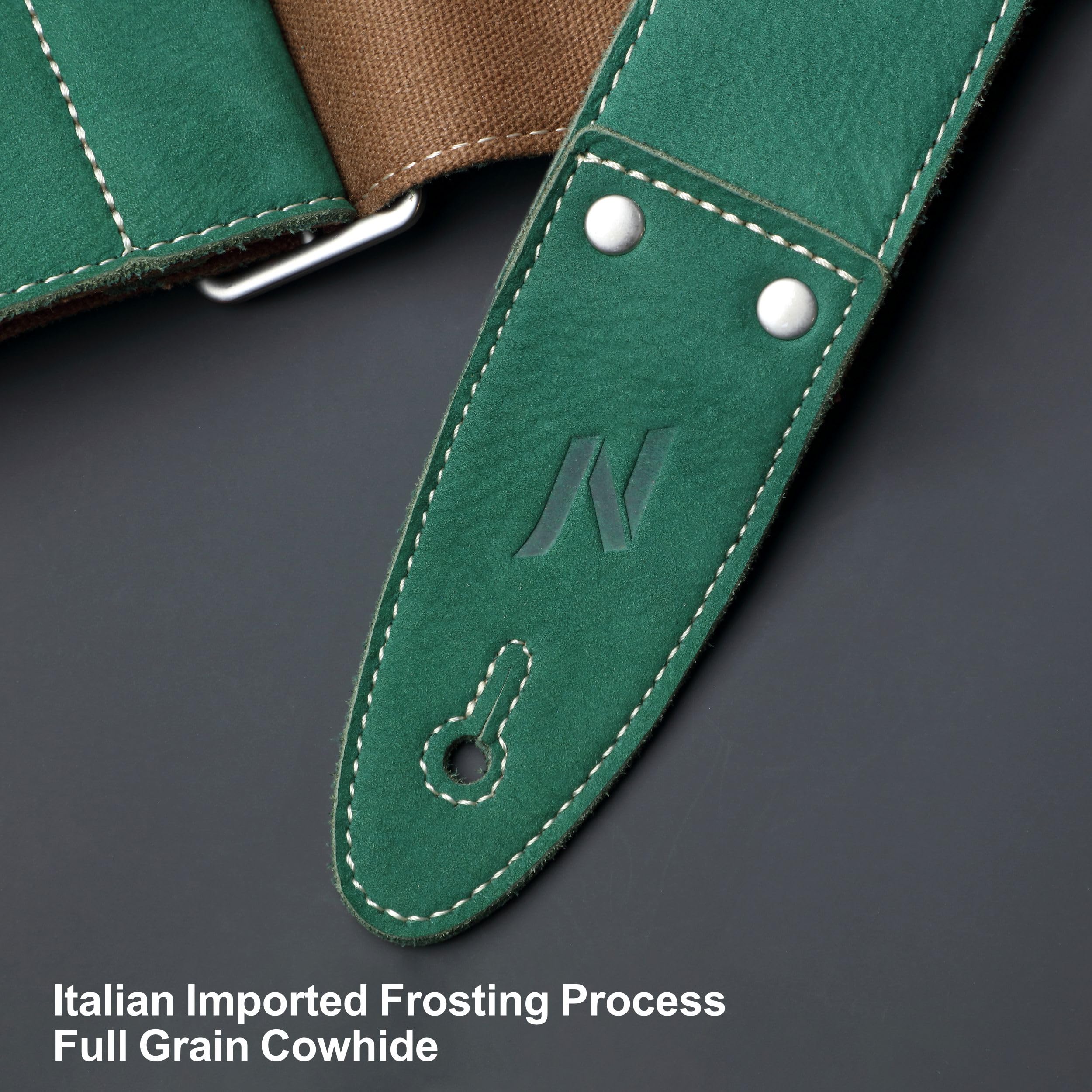 Nefelibata Guitar Strap, 2"Full Grain Leather Guitar Straps with Pick Pocket for Bass, Electric & Acoustic Guitar, Come with Guitar Picks,Strap Button and Strap Locks(Christmas Green) B#-christmas Green - Image 4