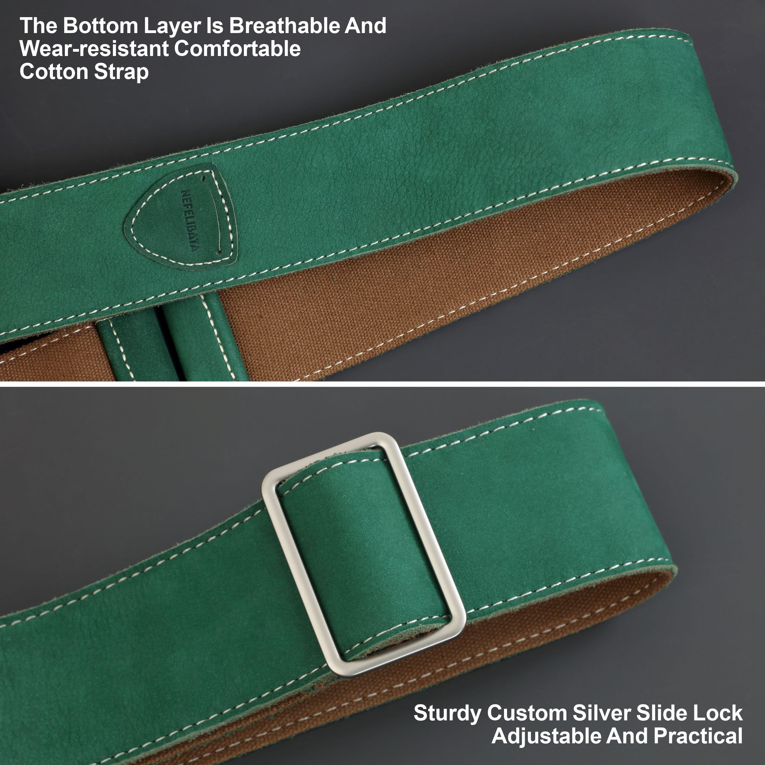 Nefelibata Guitar Strap, 2"Full Grain Leather Guitar Straps with Pick Pocket for Bass, Electric & Acoustic Guitar, Come with Guitar Picks,Strap Button and Strap Locks(Christmas Green) B#-christmas Green - Image 5