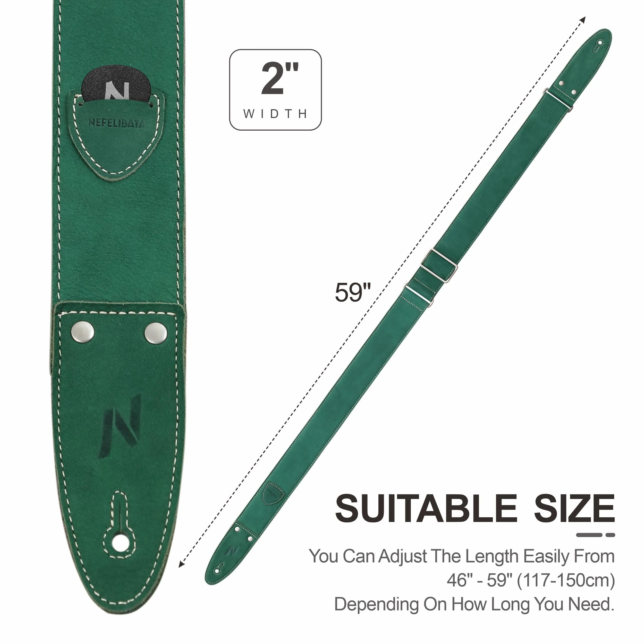 Nefelibata Guitar Strap, 2"Full Grain Leather Guitar Straps with Pick Pocket for Bass, Electric & Acoustic Guitar, Come with Guitar Picks,Strap Button and Strap Locks(Christmas Green) B#-christmas Green - Image 7