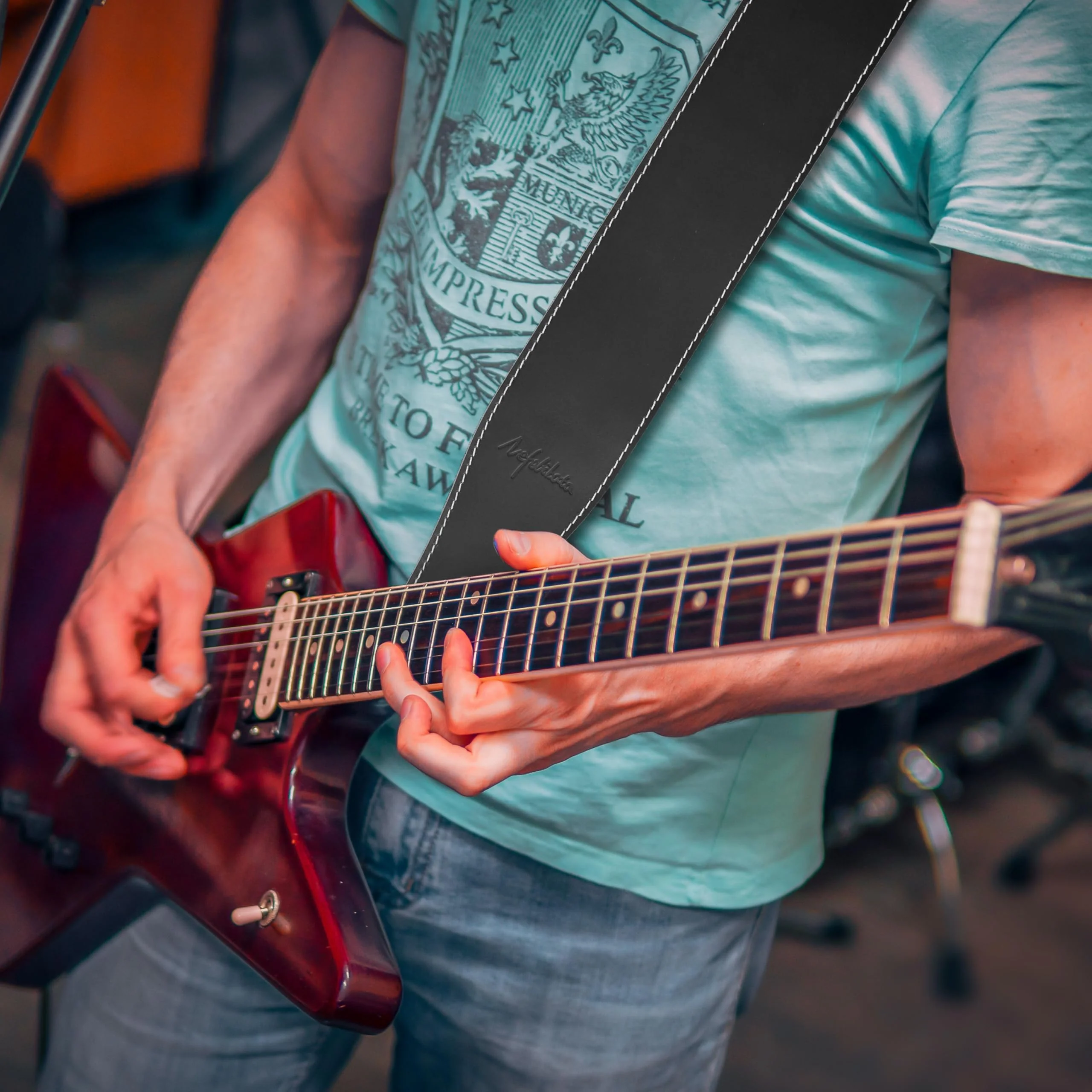 Nefelibata Guitar Strap, 3-inch Wide Full Grain Leather, Extra Wide Lightweight and Soft for Men and Women for Acoustic, Bass and Electric Guitar Frosted Black - Image 2