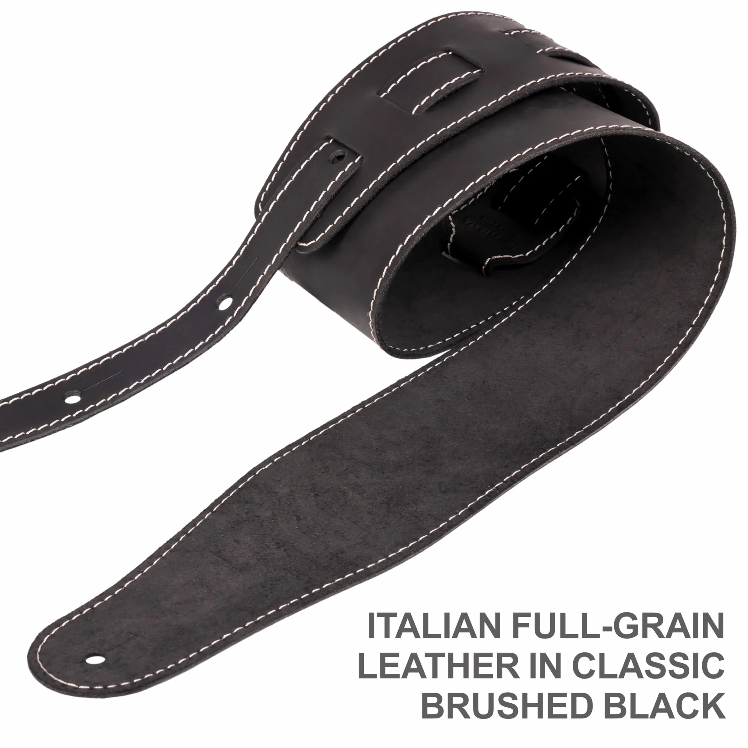 Nefelibata Guitar Strap, 3-inch Wide Full Grain Leather, Extra Wide Lightweight and Soft for Men and Women for Acoustic, Bass and Electric Guitar Frosted Black - Image 3