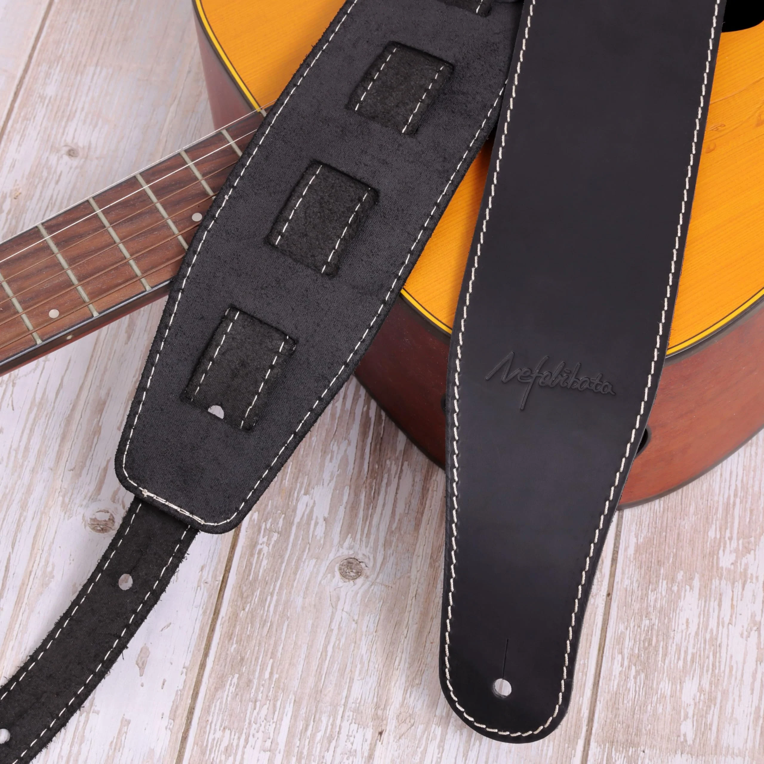 Nefelibata Guitar Strap, 3-inch Wide Full Grain Leather, Extra Wide Lightweight and Soft for Men and Women for Acoustic, Bass and Electric Guitar Frosted Black - Image 5