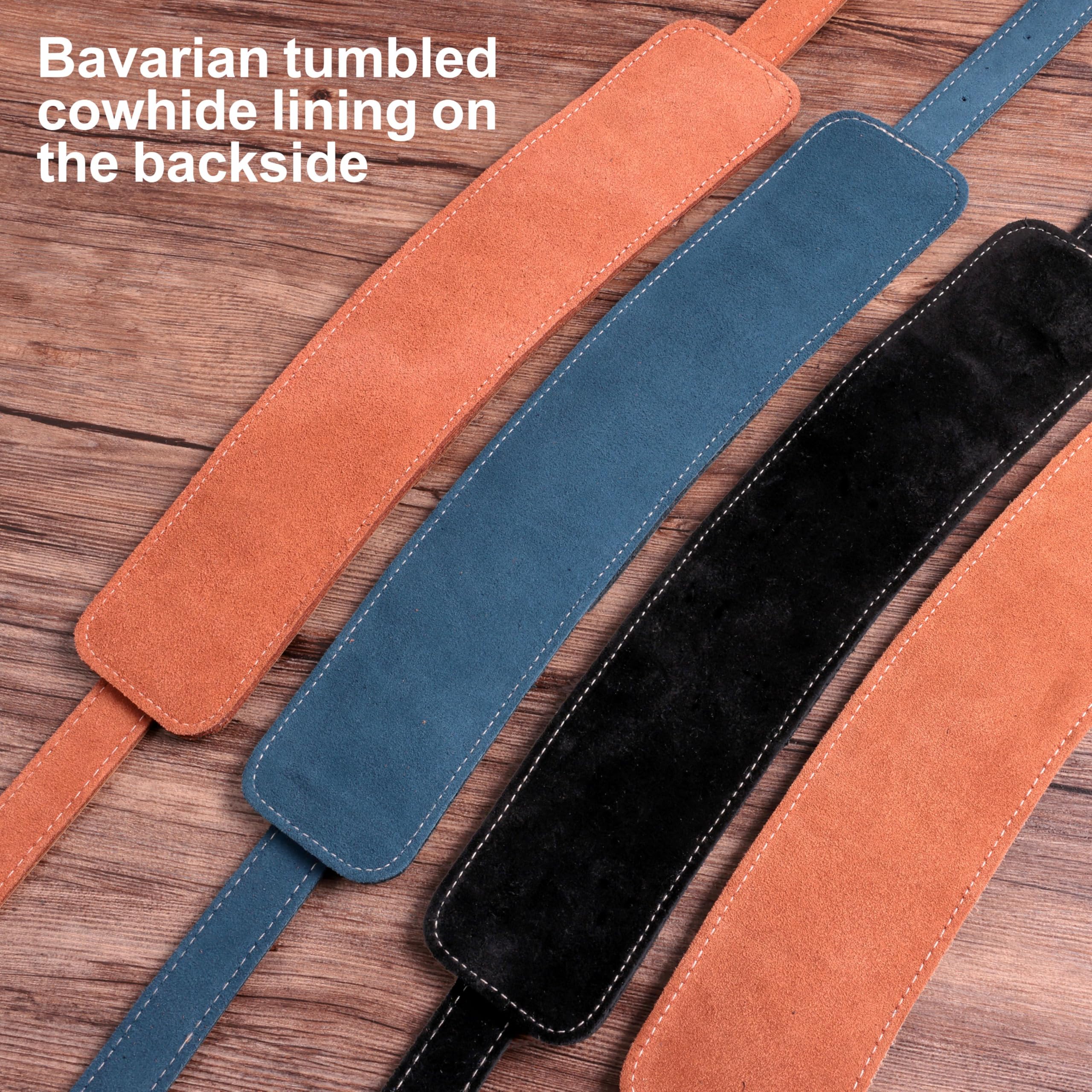 Nefelibata Guitar Strap/Bass Strap with Shoulder Pad and Bavarian Tumbled Cowhide Lining for Acoustic Guitar/Electric Guitar/Bass Black - Image 7