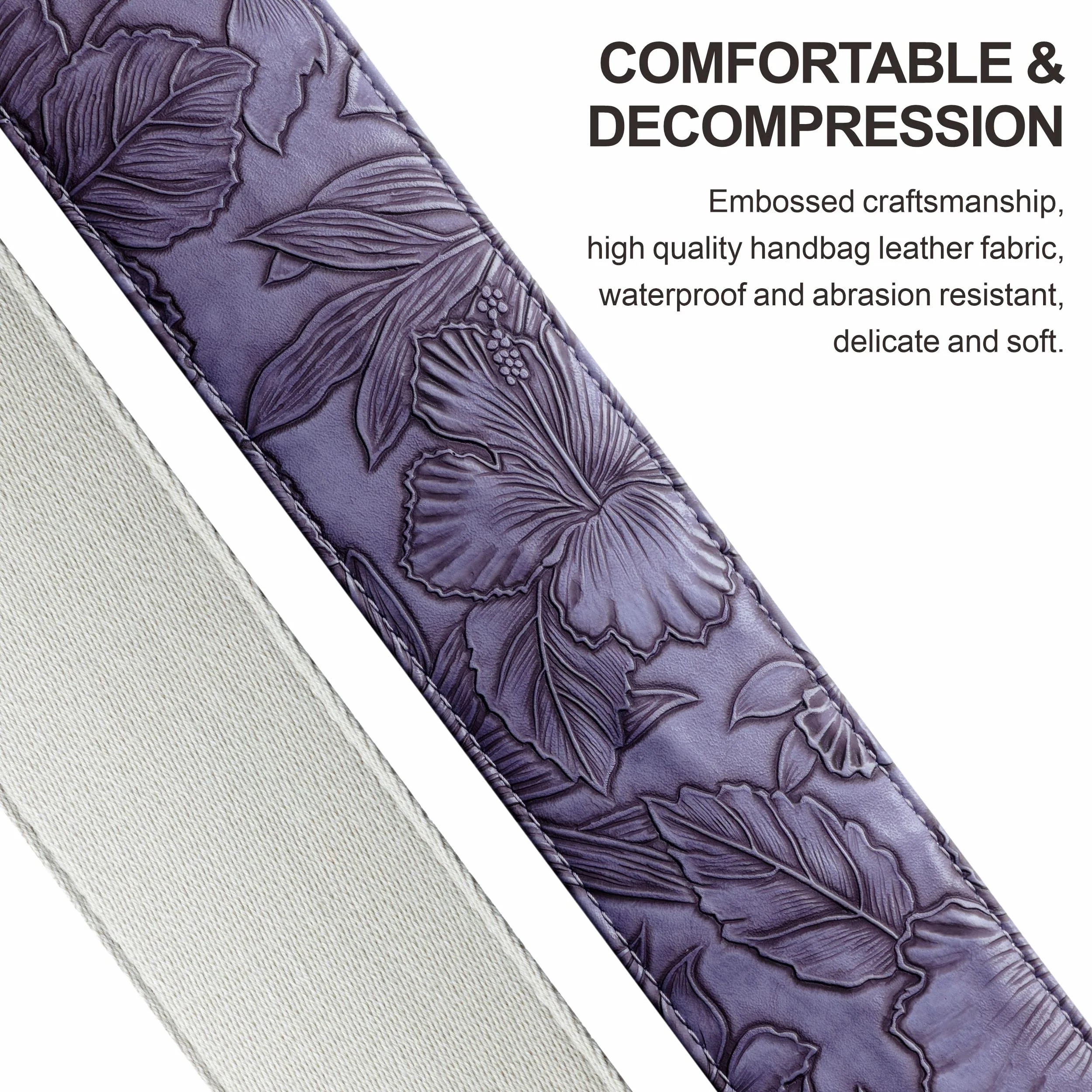 Nefelibata Guitar Strap with Pick Pocket,2.3 inch Porter Style Vegan Leather Carving Guitar Straps,60s Vintage Style (Purple) A# - Purple - Image 3