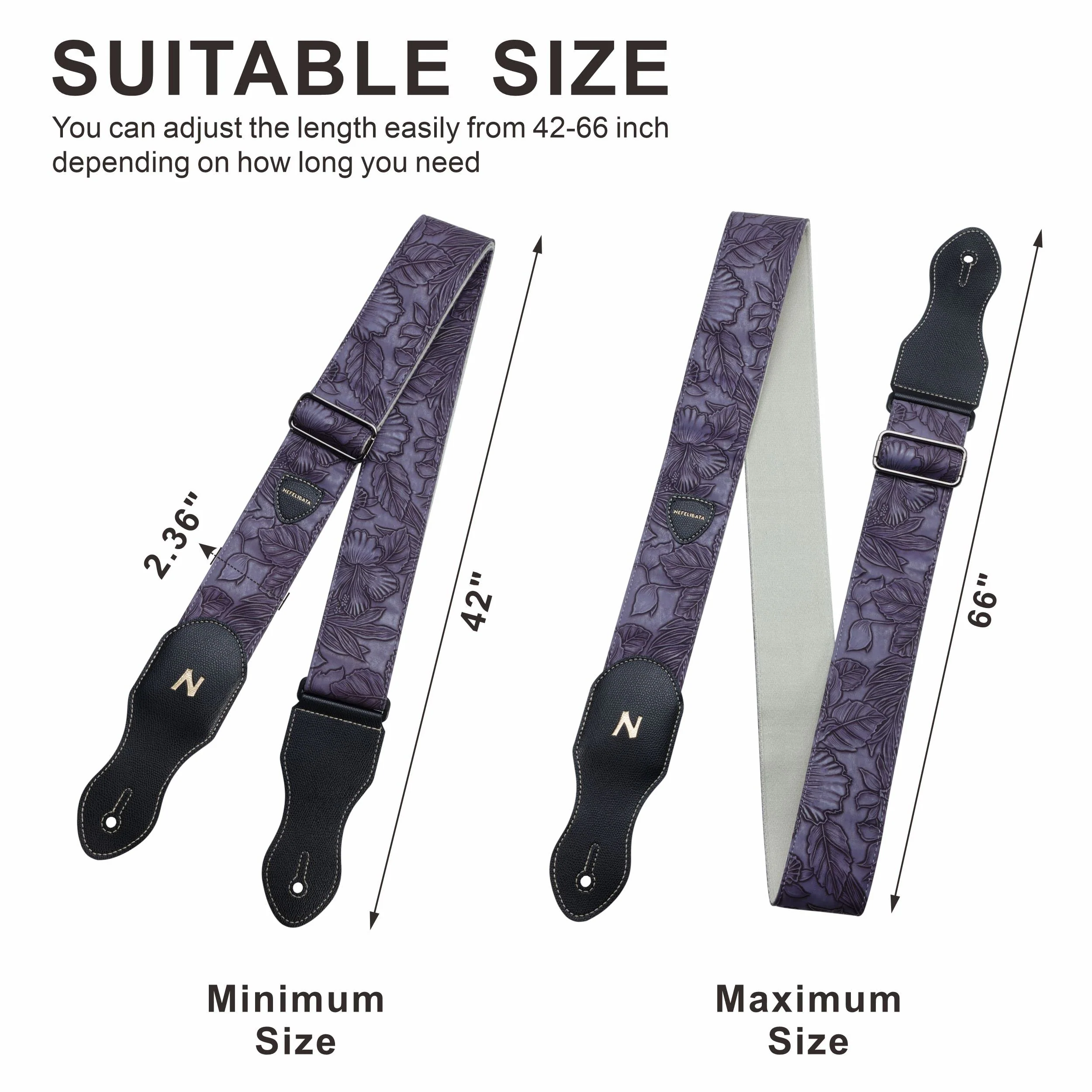 Nefelibata Guitar Strap with Pick Pocket,2.3 inch Porter Style Vegan Leather Carving Guitar Straps,60s Vintage Style (Purple) A# - Purple - Image 7