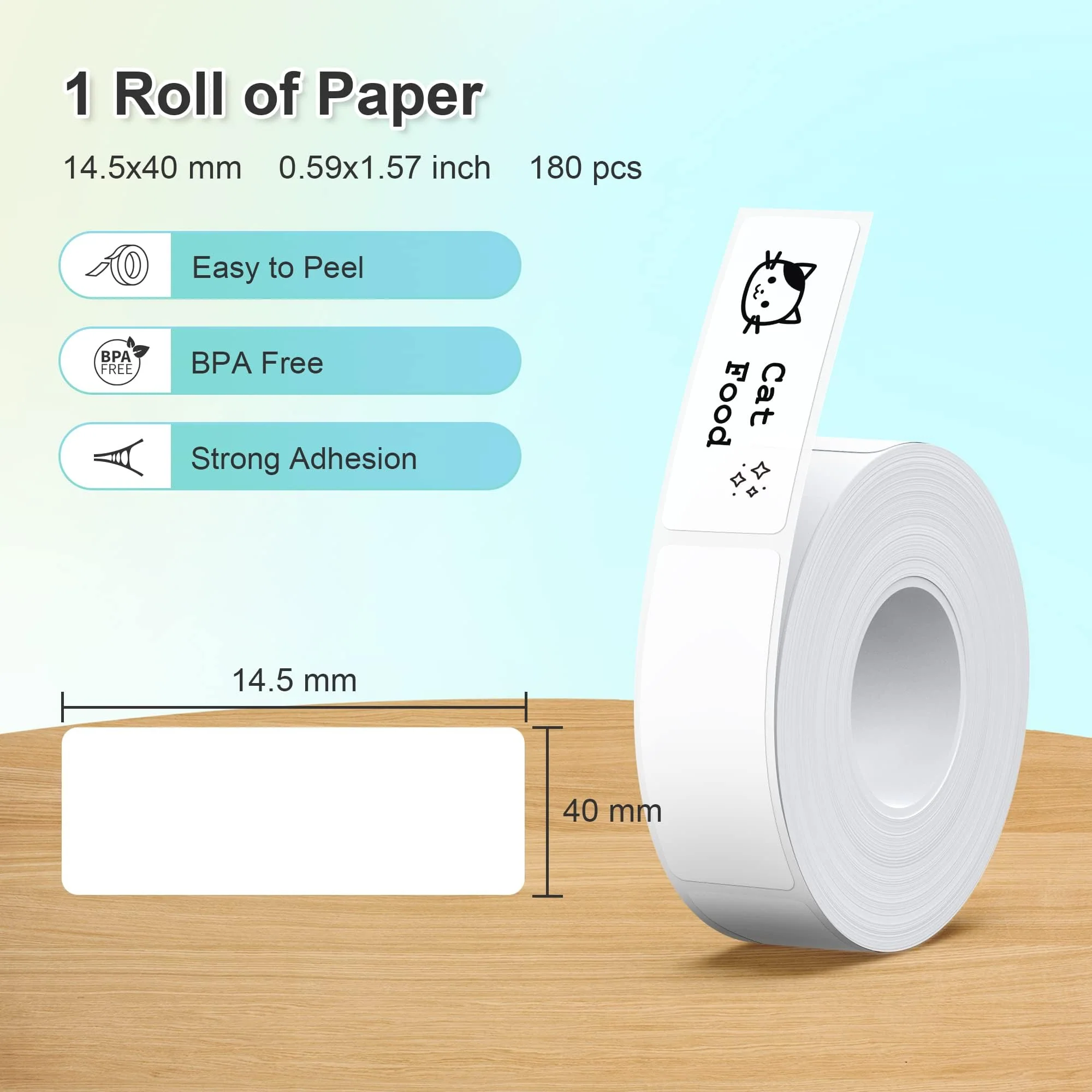 Nelko Genuine P21 Label Maker Tape, 14x40mm (0.55"x1.57"), Standard Laminated Thermal Label Tape Replacement, for Home Office, 180 Labels/Roll, White 0.55"x1.57"(14mmx40mm)-1 Roll - Image 2