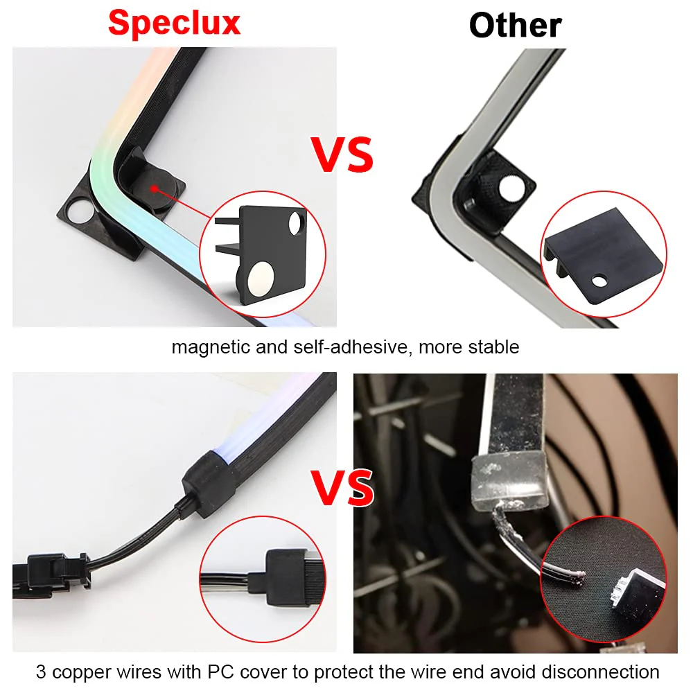 NEON Addressable RGB PC LED Strip, 2x15.7inch WS2812 RGB Rainbow Magnetic ARGB Strip for 5V 3-pin Aura SYNC, Gigabyte RGB Fusion, MSI Mystic Light Sync, with 12pcs Strong Magnetic Brackets Neon ARGB 2 Strips 5V 3 Pin - Image 3