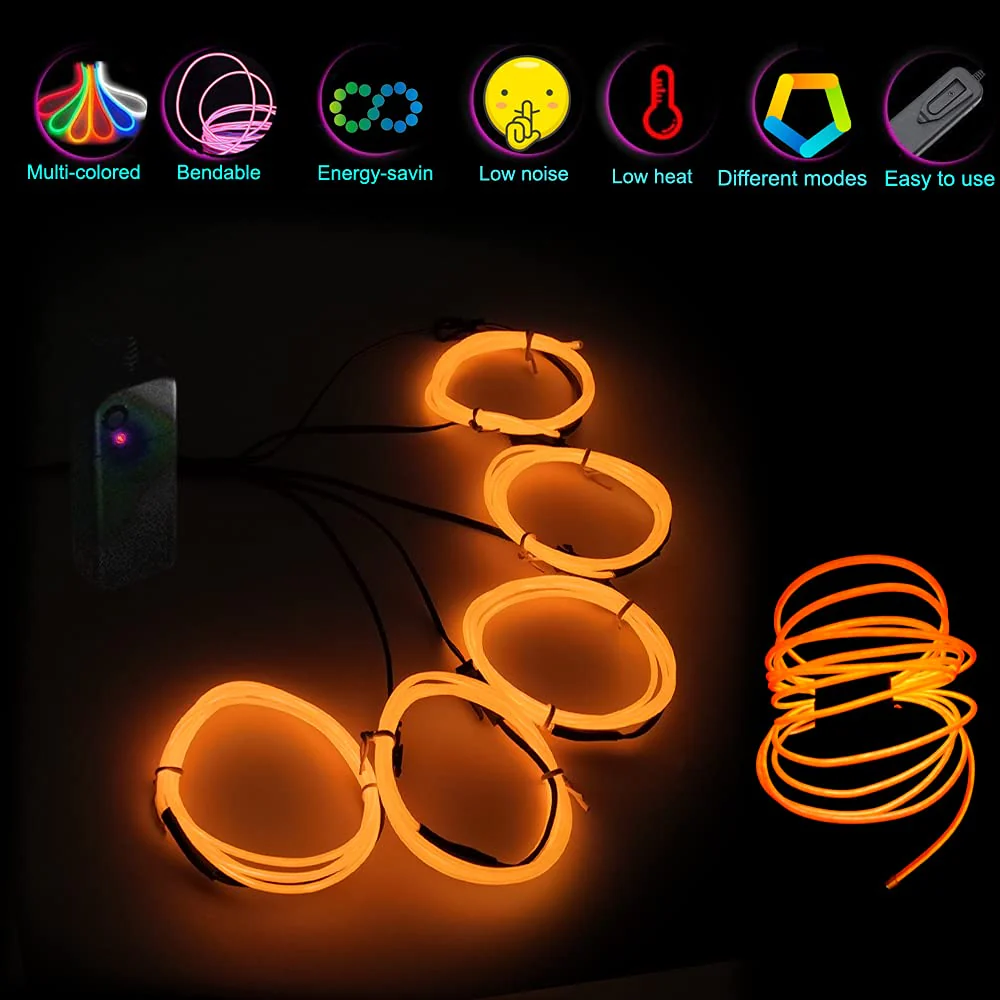 Neon light 5-in-1 meter Wire,Illuminated decorative wire, suitable for birthday parties, Thanksgiving, and other occasions (Orange) Orange - Image 2