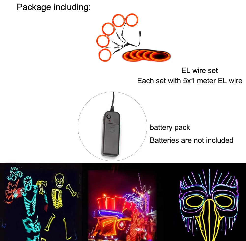Neon light 5-in-1 meter Wire,Illuminated decorative wire, suitable for birthday parties, Thanksgiving, and other occasions (Orange) Orange - Image 3