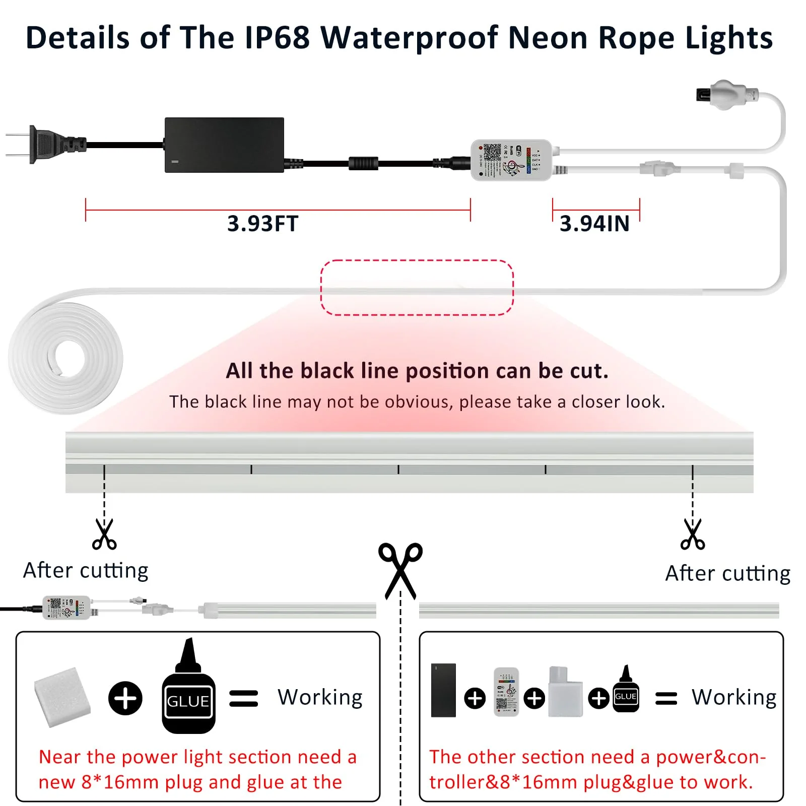 Neon Rope Lights, 16.4FT RGB LED Strip Lights App Control,IR Remote,Music Syncing,Outdoor IP67 Waterproof,Flexible DIY Design for Bedroom,Living,Gaming,Party Decoration - Image 7