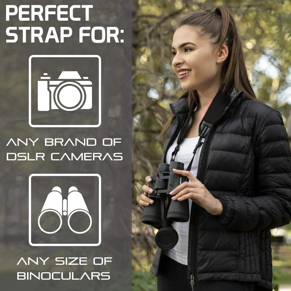 Neoprene Neck Shoulder Strap for Cameras and Binoculars - Comfortable Adjustable Fit for Men and Women with Anti Slip Material - Lightweight Design for Binocular Telescopes, and Rangefinders Black - Image 2