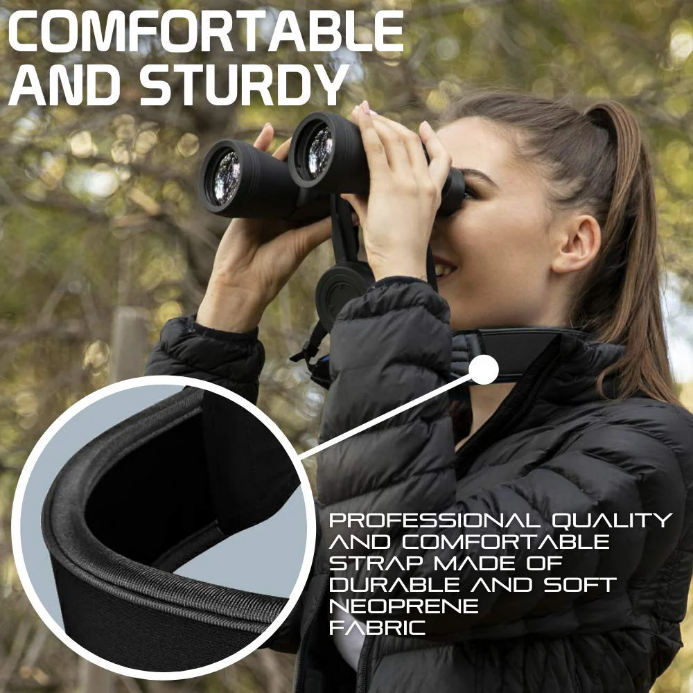 Neoprene Neck Shoulder Strap for Cameras and Binoculars - Comfortable Adjustable Fit for Men and Women with Anti Slip Material - Lightweight Design for Binocular Telescopes, and Rangefinders Black - Image 5