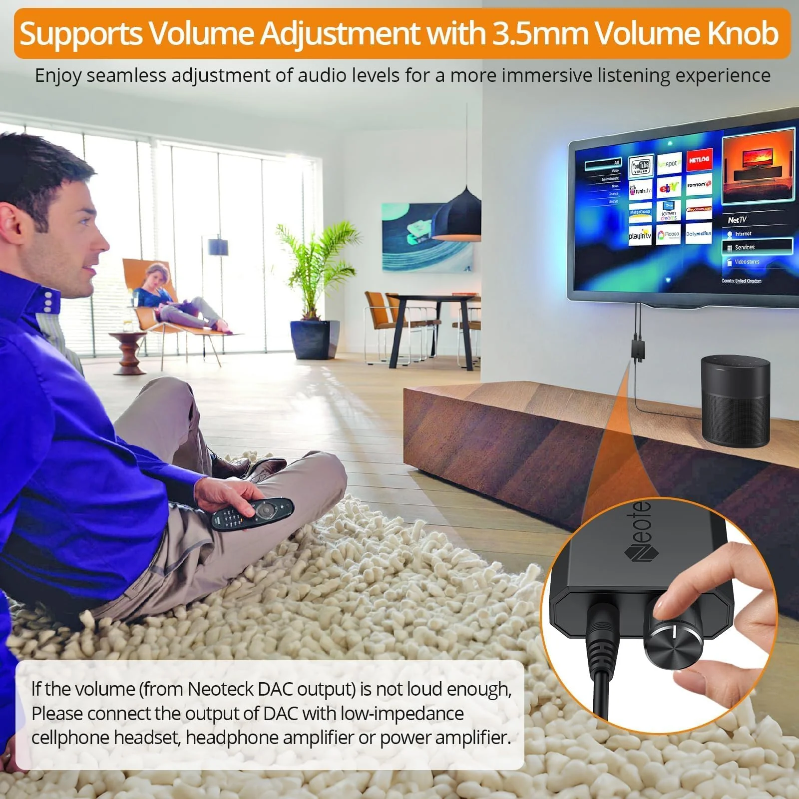 Neoteck 192kHz Digital to Analog Converter with Volume Adjustment,Optical to 3.5mm Converter with Built-in Amplifier Chipset DAC Converter Compatible for 3.5mm Headphones, Computer Speaker and etc. - Image 3