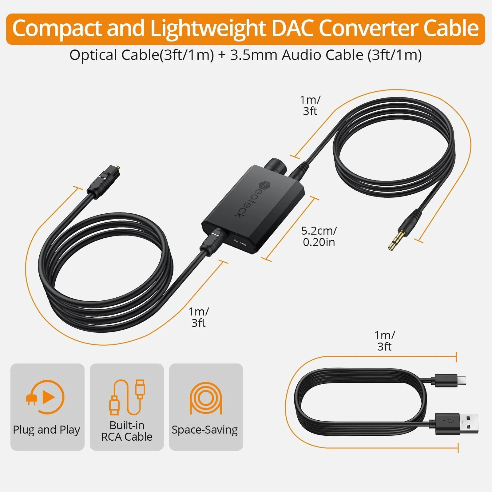 Neoteck 192kHz Digital to Analog Converter with Volume Adjustment,Optical to 3.5mm Converter with Built-in Amplifier Chipset DAC Converter Compatible for 3.5mm Headphones, Computer Speaker and etc. - Image 8