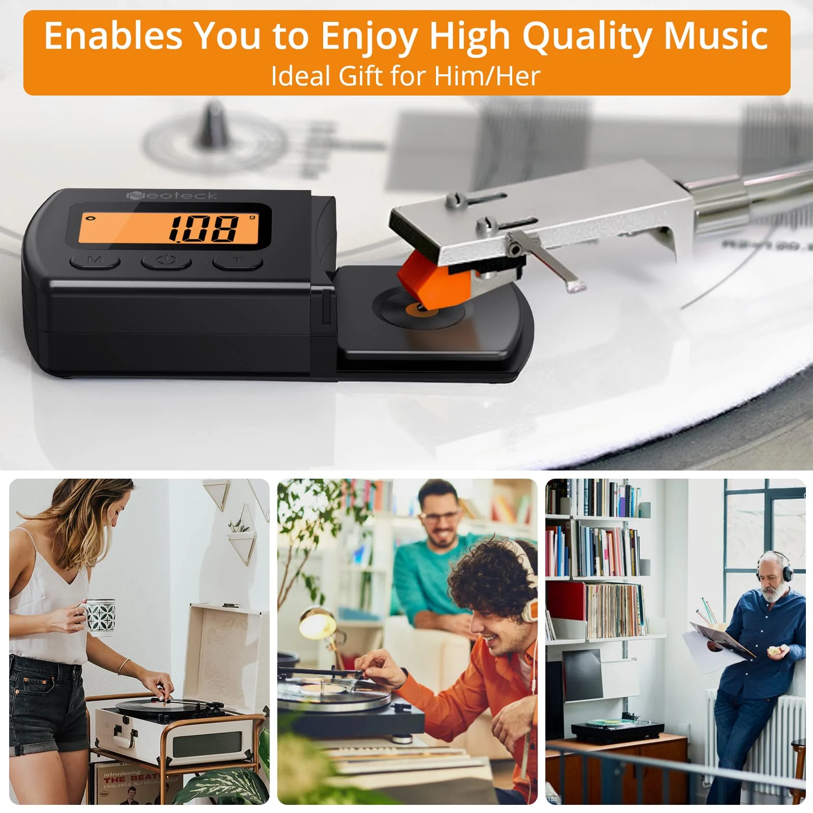 Neoteck Digital Turntable Stylus Force Scale Gauge 0.01g/5.00g Orange LCD Backlight for Tonearm Phono Cartridge-Jet Black Jet Black - Image 5