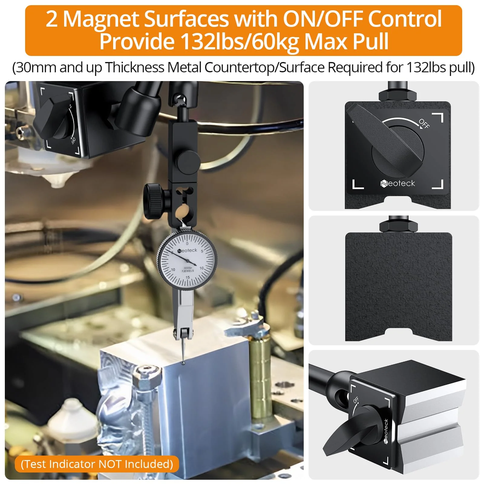 Neoteck Magnetic Tripod Measuring Stand for Dial Gauge with Central Clamping Magnetic Dial Gauge Base Stand Holder Measuring Tripod 60 kg Max. Tensile Force - Black 132 lbs (60 kg) - Image 3