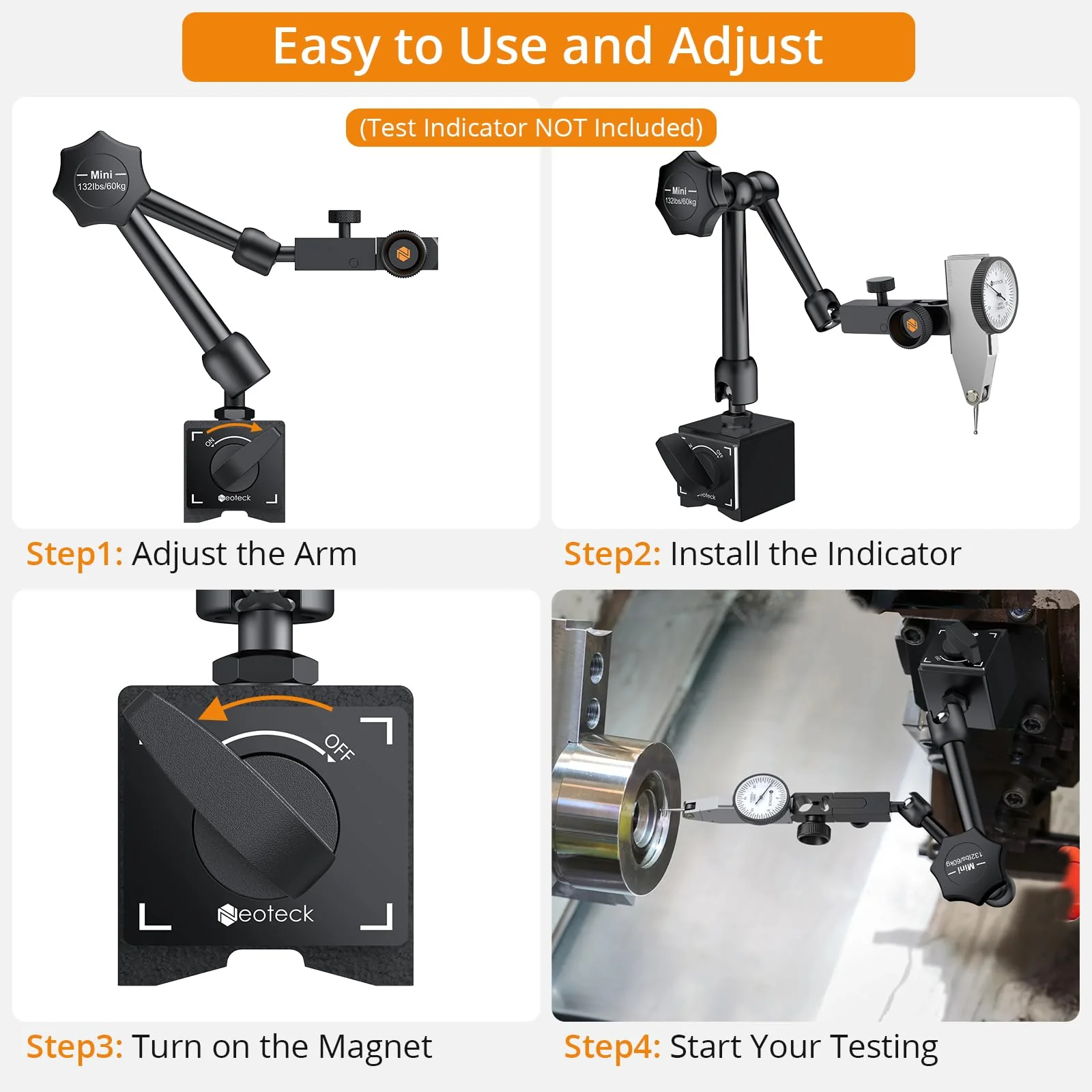 Neoteck Magnetic Tripod Measuring Stand for Dial Gauge with Central Clamping Magnetic Dial Gauge Base Stand Holder Measuring Tripod 60 kg Max. Tensile Force - Black 132 lbs (60 kg) - Image 6